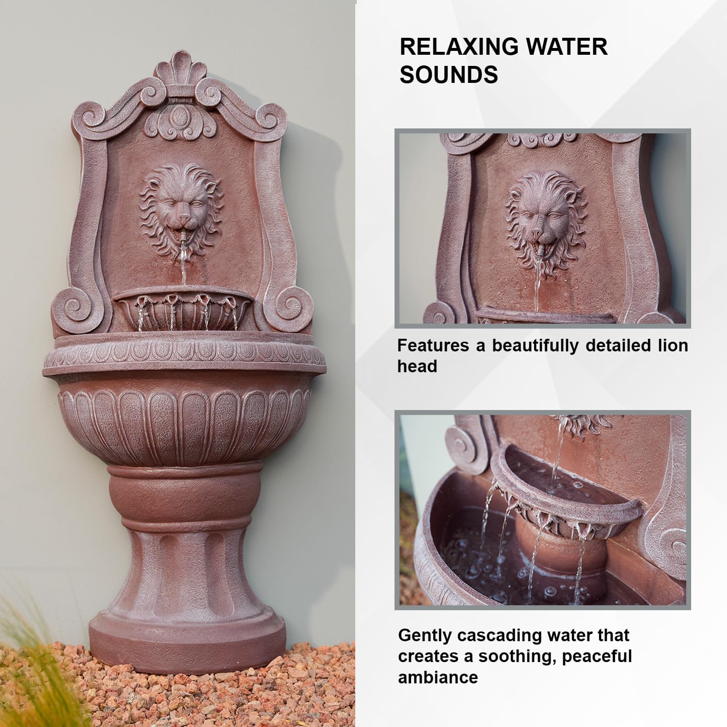 Xbrand 524 In Sandstone Lion Head Floor Fountain