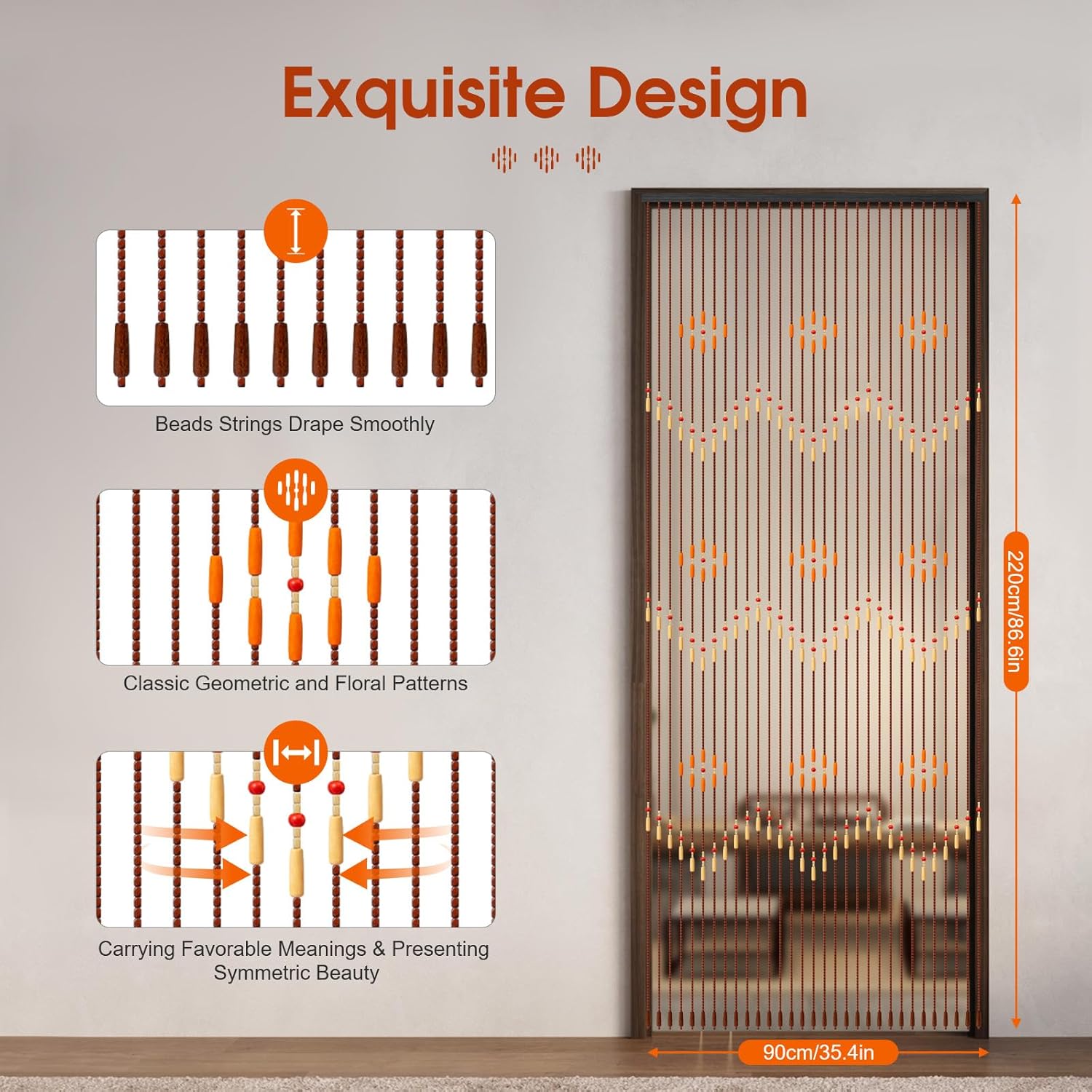 Wooden Beaded Curtain 354 x 866 Doorway Room Divider