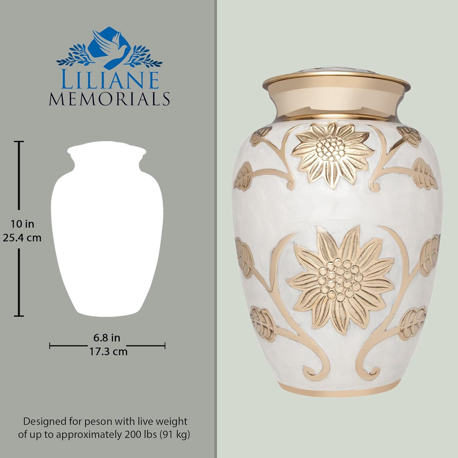 White and Gold Flower Funeral Urn by Liliane Memorials