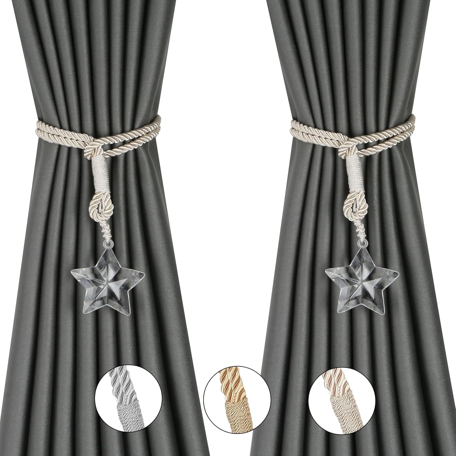 BEL AVENIR 2 Pack Crystal Curtain Tiebacks