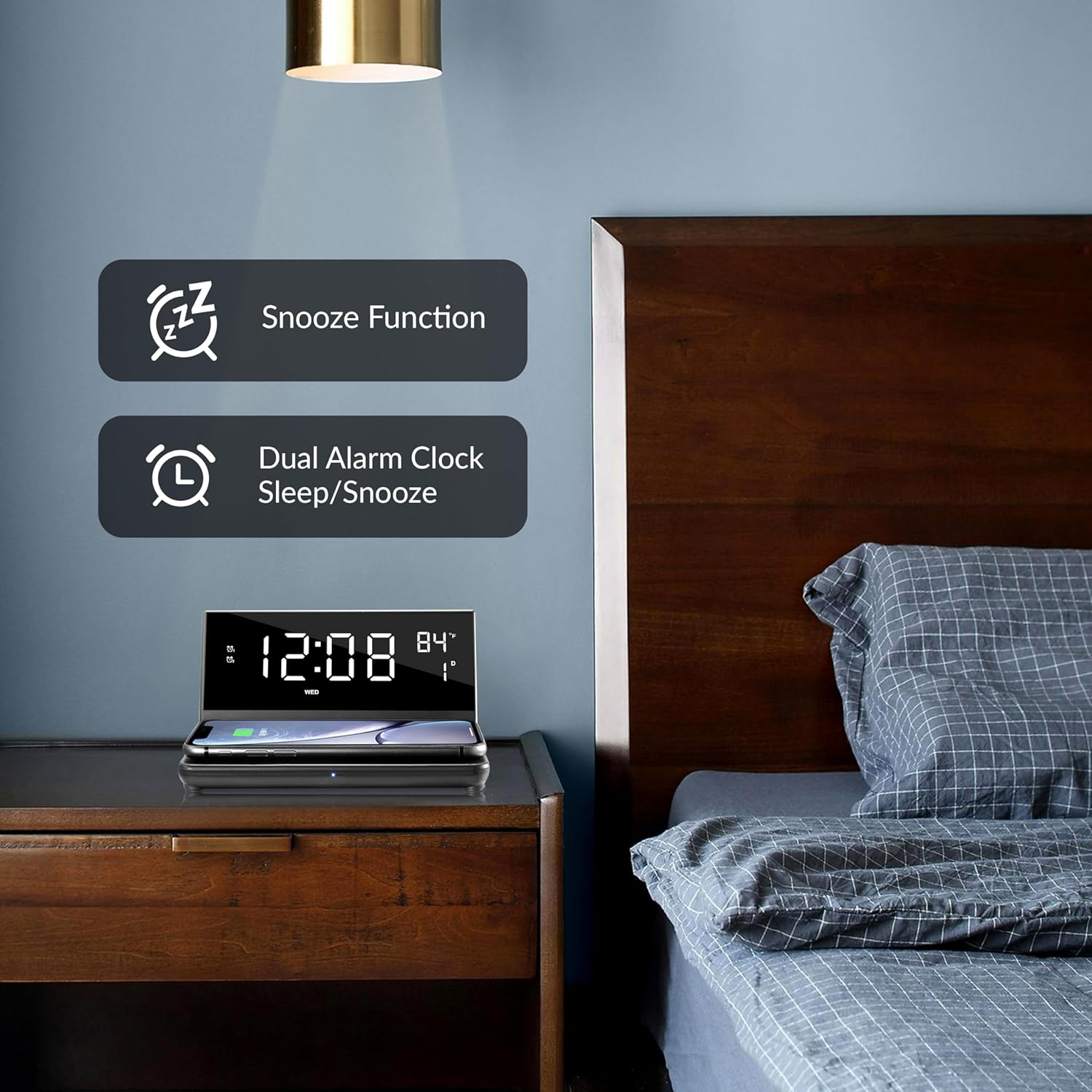 Supersonic SC-6025QI Dual Alarm Clock with Wireless Charging