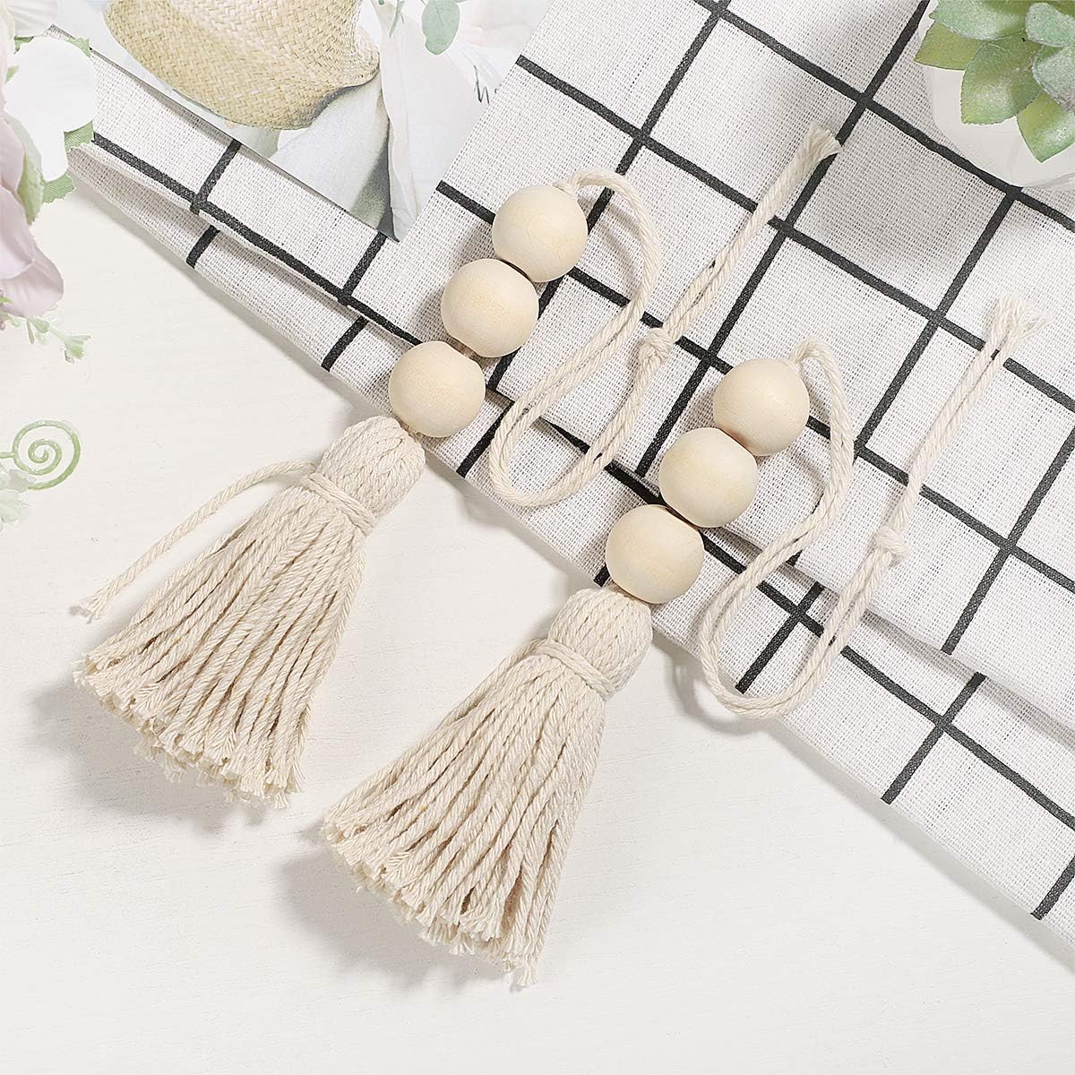 Farmhouse Wood Bead Tassel Garland