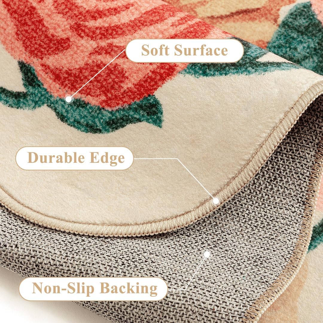 PureCozy Washable Floral Runner Rug 2x6 Beige