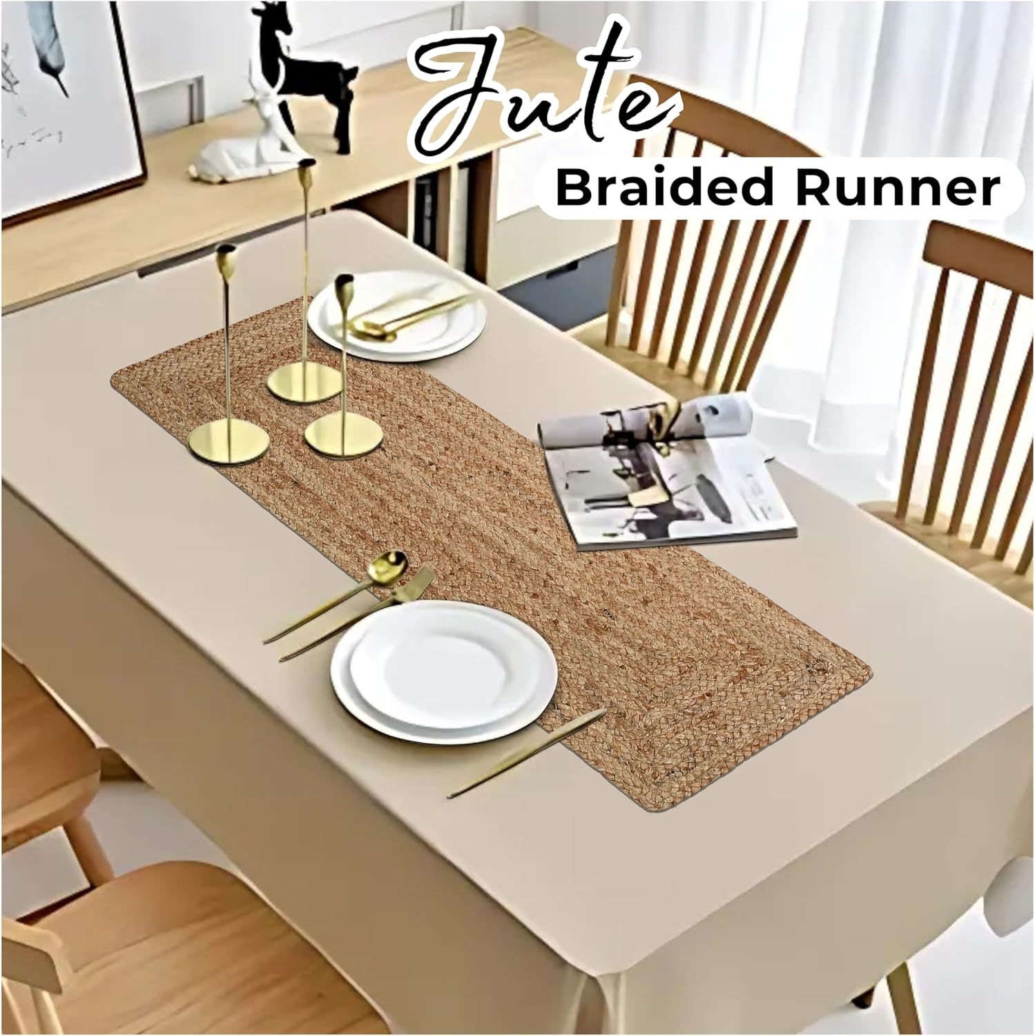 HOMIDATE Natural Jute Table Runner 13x36 Inch