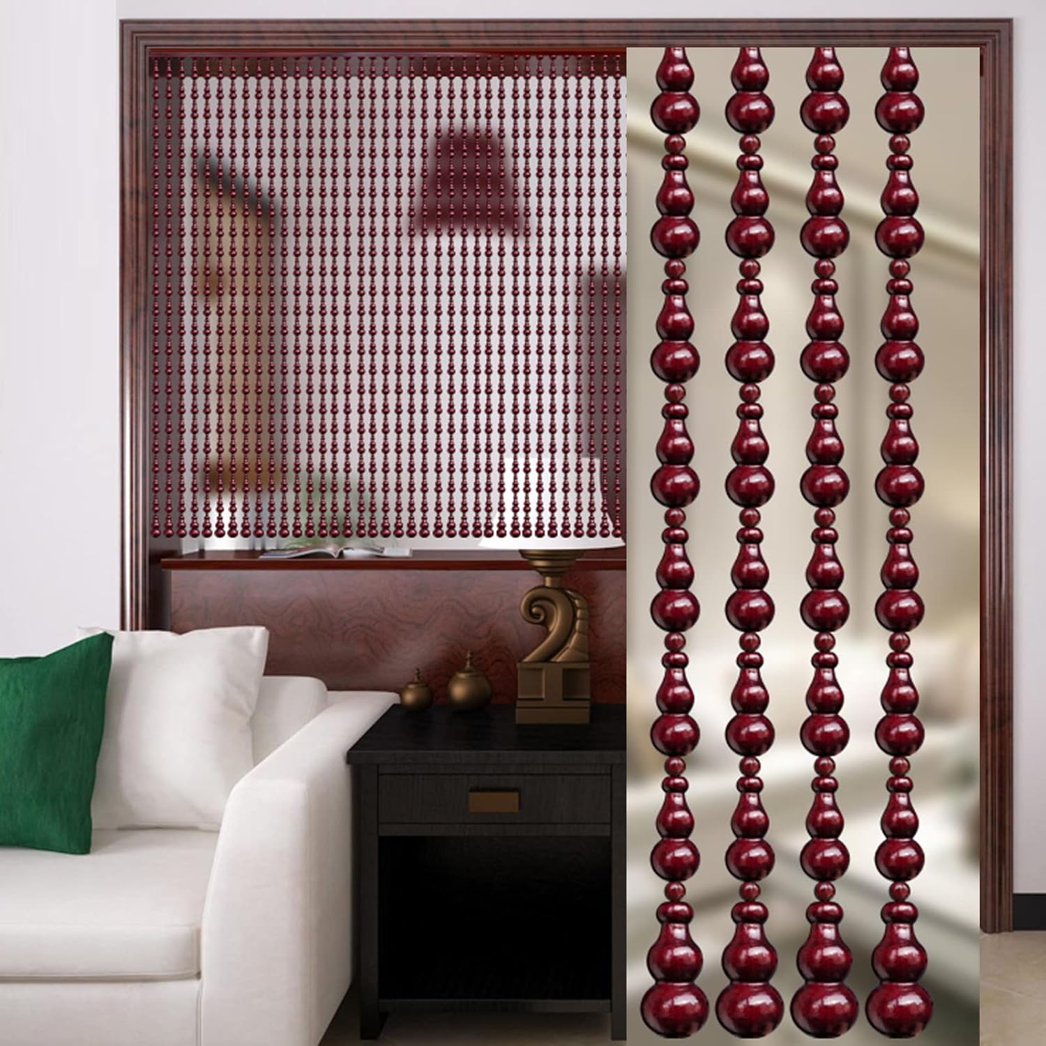 KDDEON Natural Wood Bead Curtain for Doorways and Windows