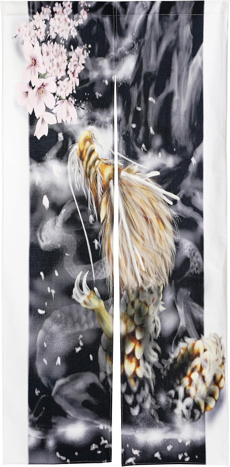 nextdesign Noren Doorway Curtain with Dragon and Sakura Print