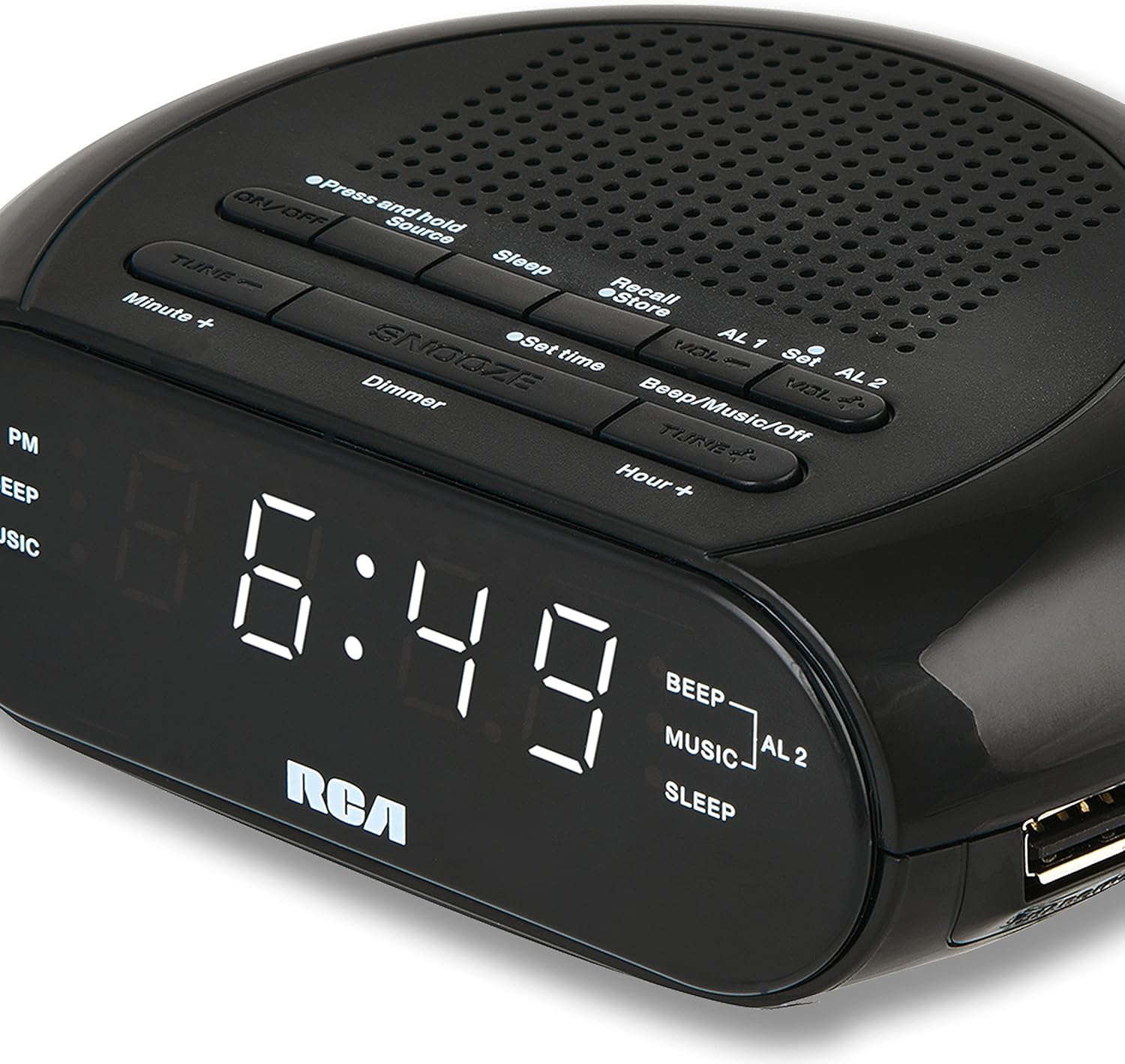 RCA RCS27 Digital Radio Alarm Clock with Soothing Sounds and USB Charging
