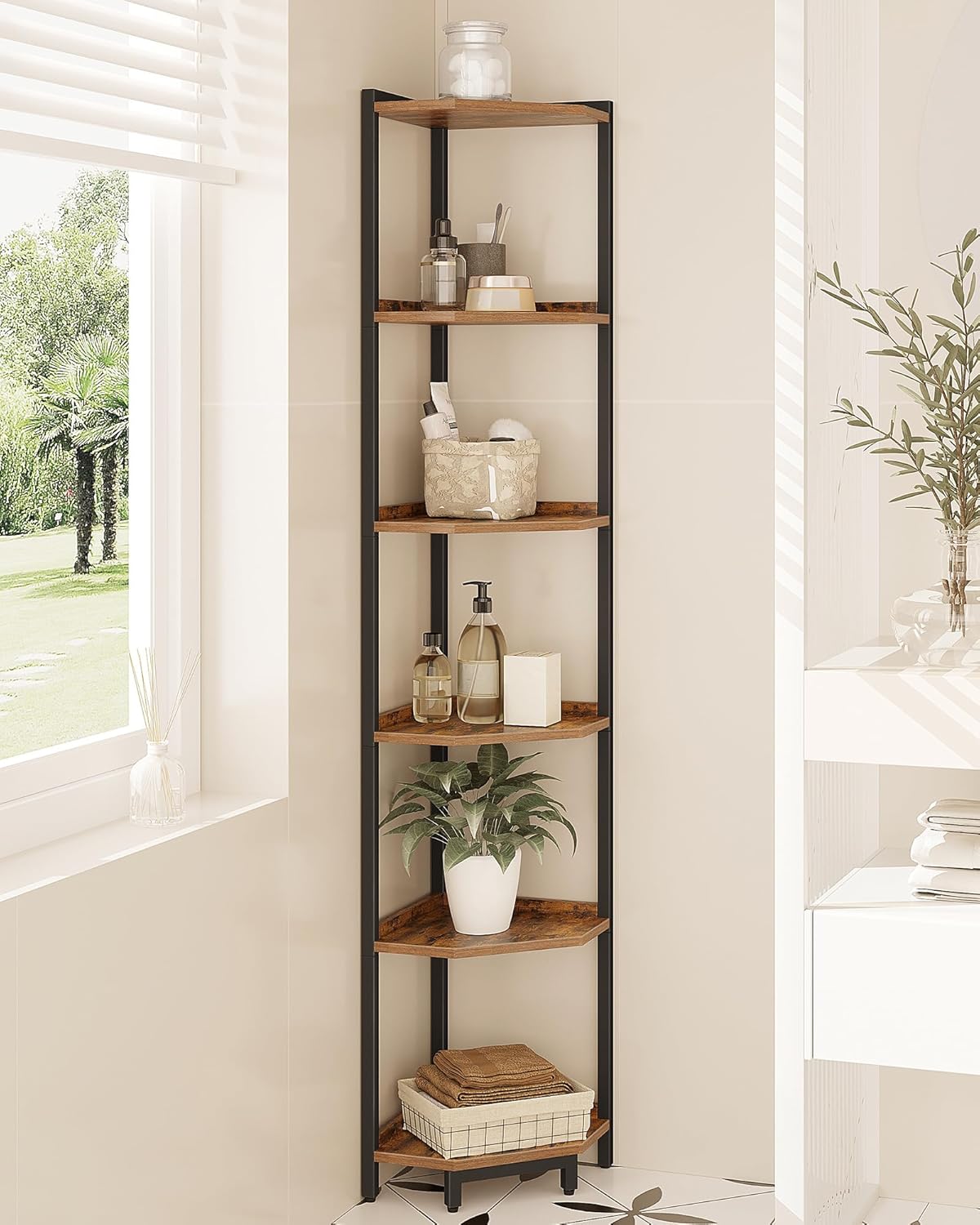 6-Tier Corner Shelf Stand with Metal Frame