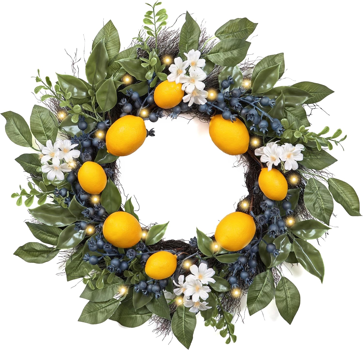 Valery Madelyn 20 Inch Summer Lemon Wreath with Lights