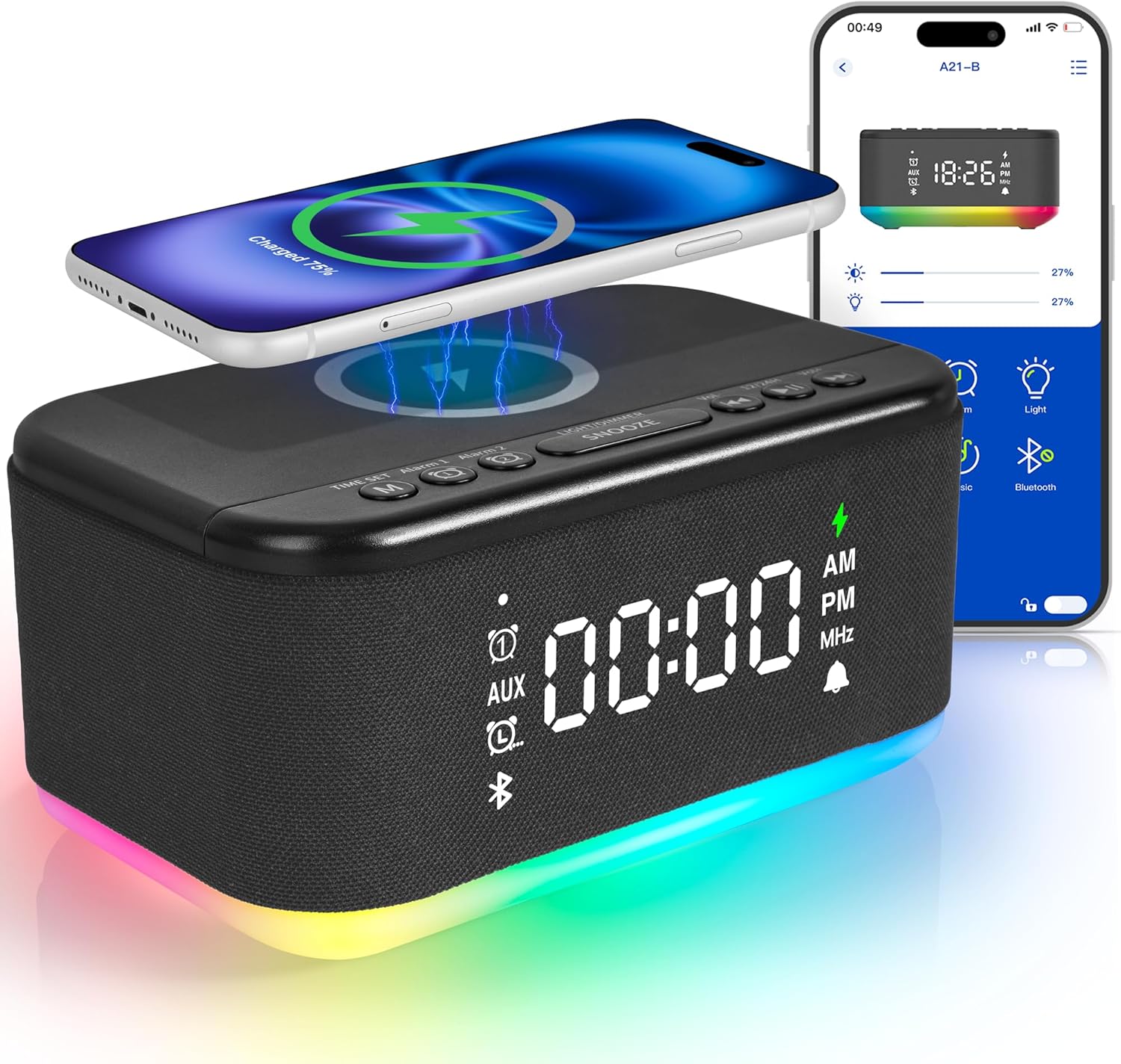 Fansbe Smart Bluetooth Alarm Clock with Night Light and FM Radio