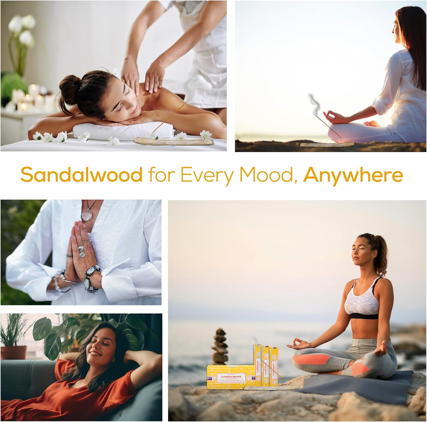 Satya Sandalwood Incense Sticks 15gmx12 Pack with Raajsee Holder