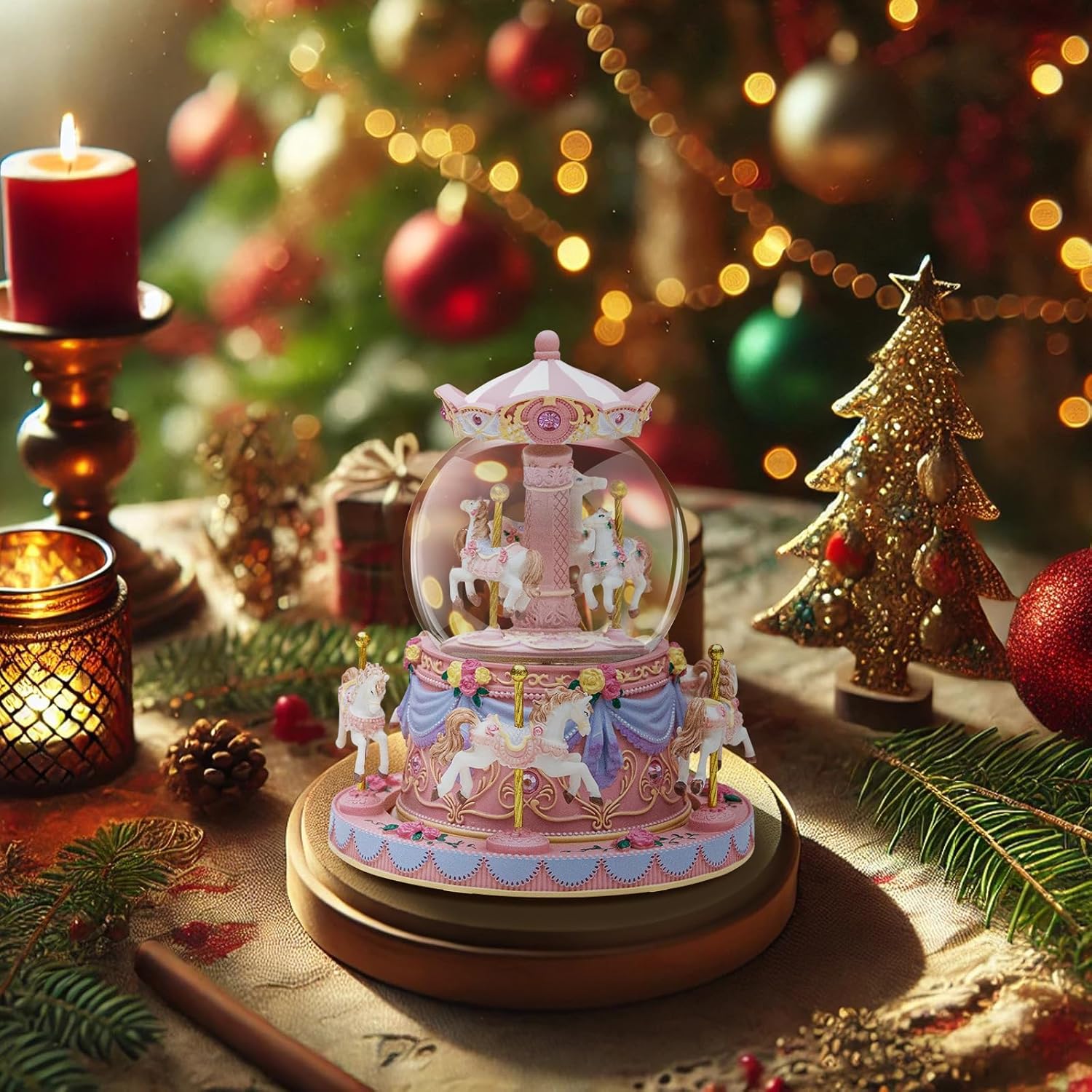 Carousel Snow Globe Music Box Birthday Gift for Girls