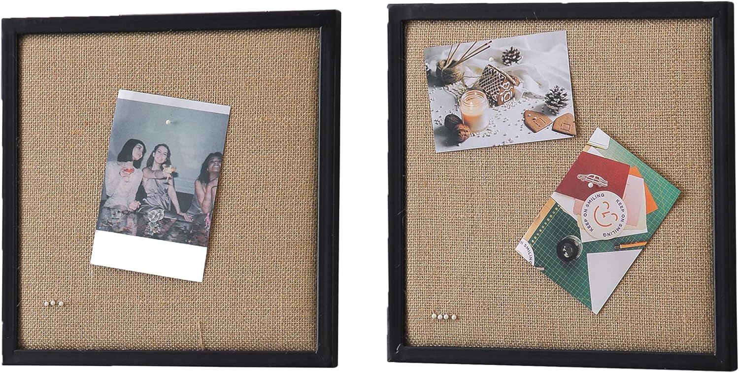 SOFE Burlap Bulletin Board Set of 2 - 12x12 Black Wall Organizer