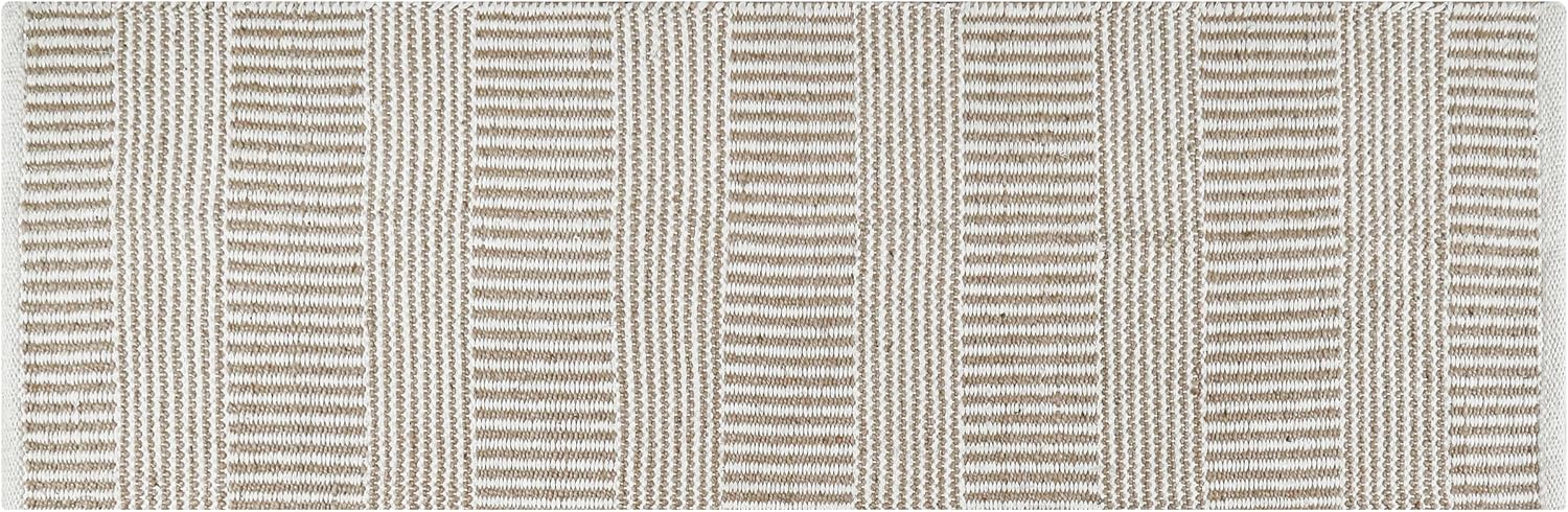 Bedding Craft Jute Cotton Stripe Area Rug Runner 24x72 Inch Natural Ivory