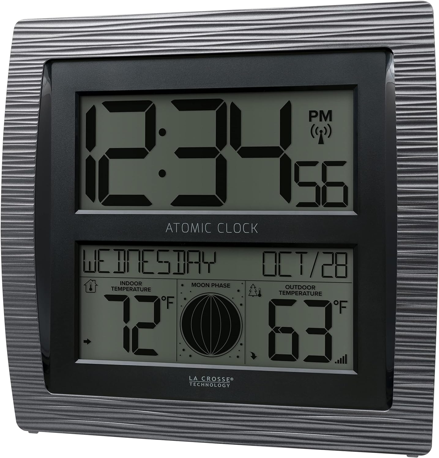 La Crosse Technology BBB86118 Curved Atomic Digital Clock with Moon Phase and Temperature