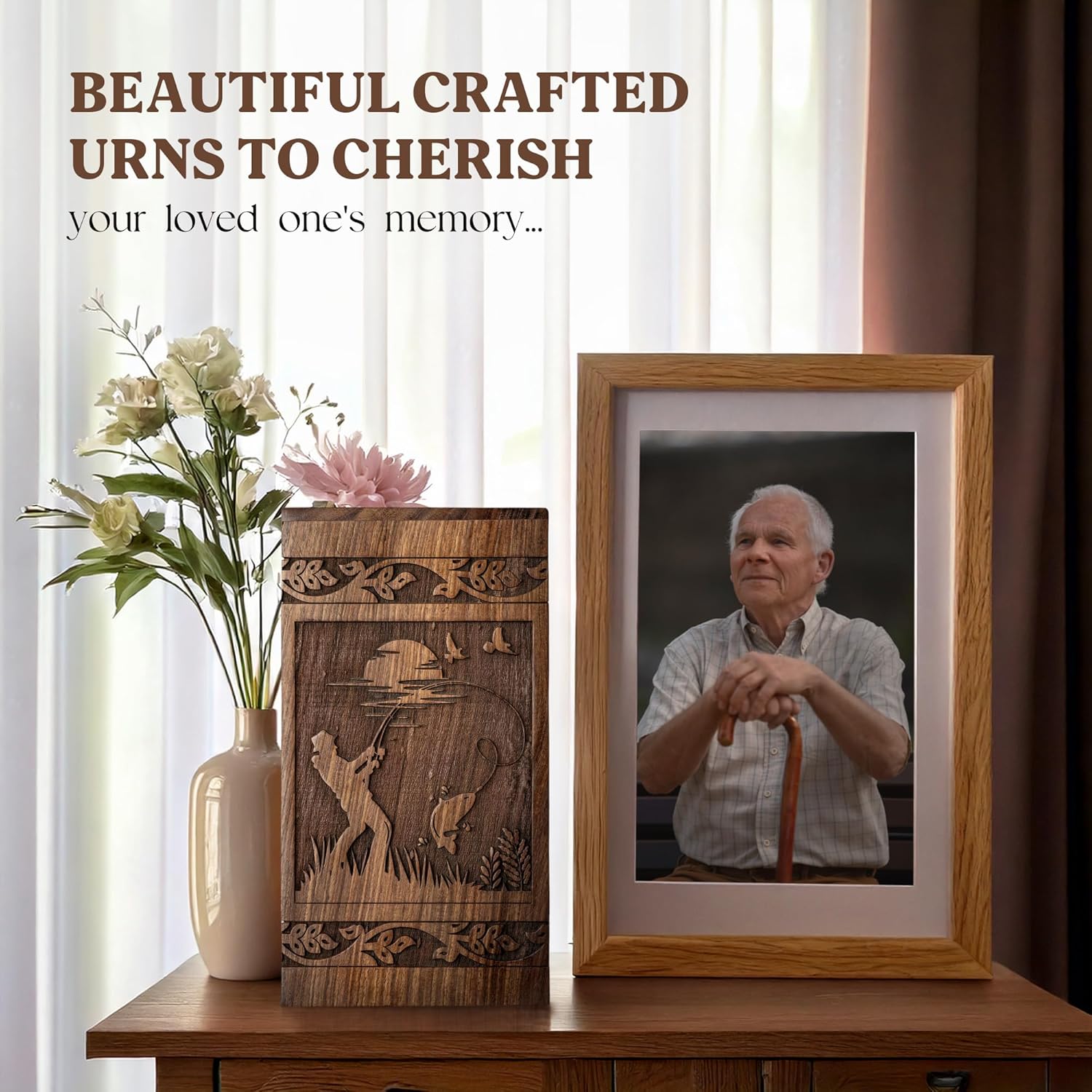 Elegant Wooden Cremation Urn for Human Ashes 250 lbs
