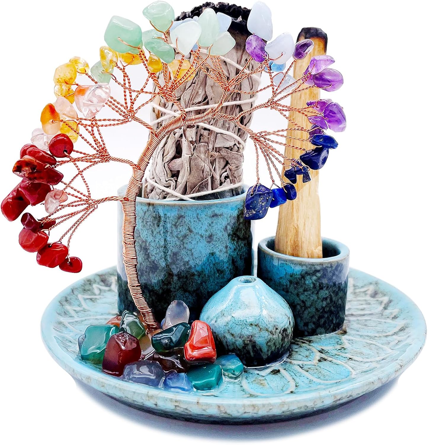 5 in 1 Incense Burner Holder with Crystal Healing Tree