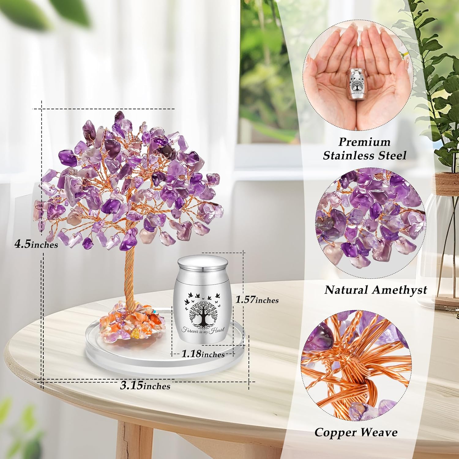 Abooxiu Mini Urn with Amethyst Crystal Tree of Life