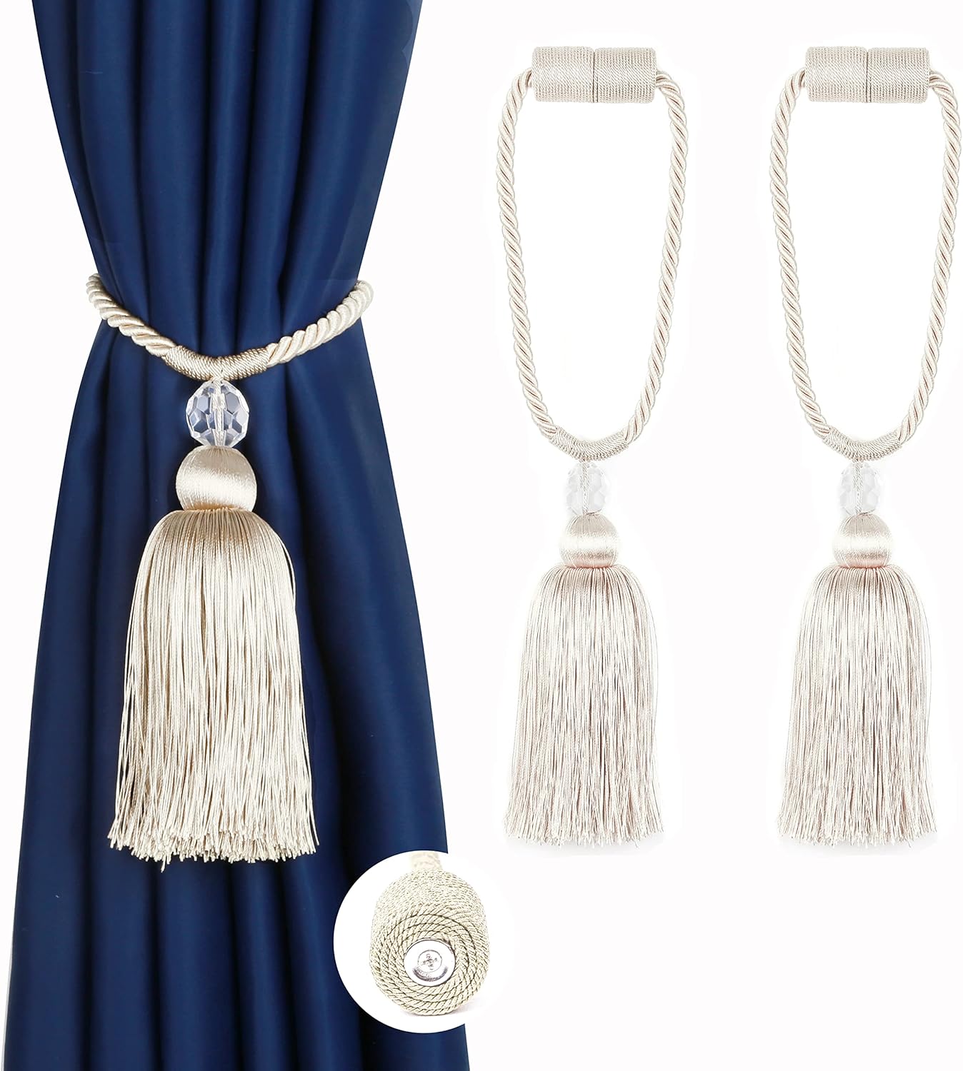 BEL AVENIR Magnetic Curtain Holdbacks Tassel Ties Beige