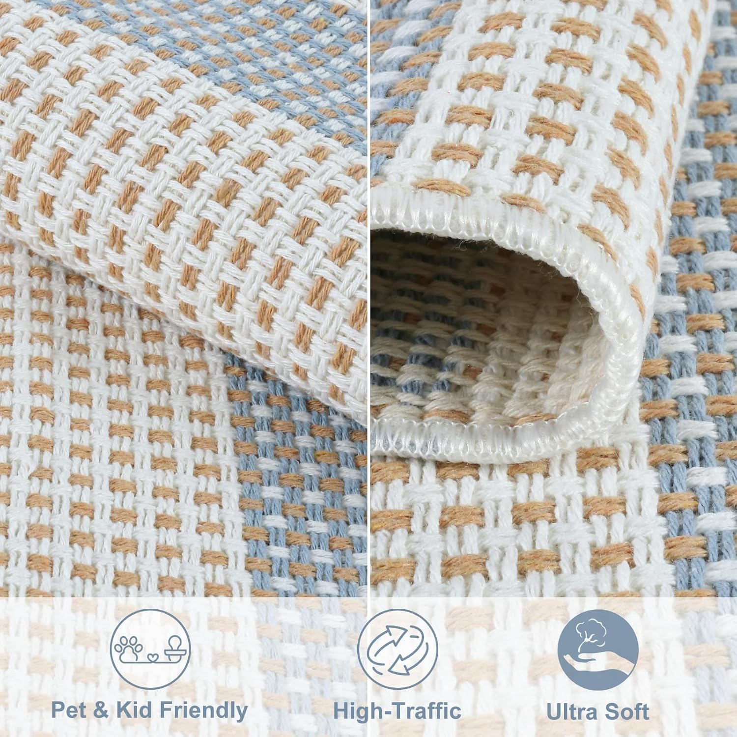 LEEVAN Blue White Striped Porch Rug 24x51