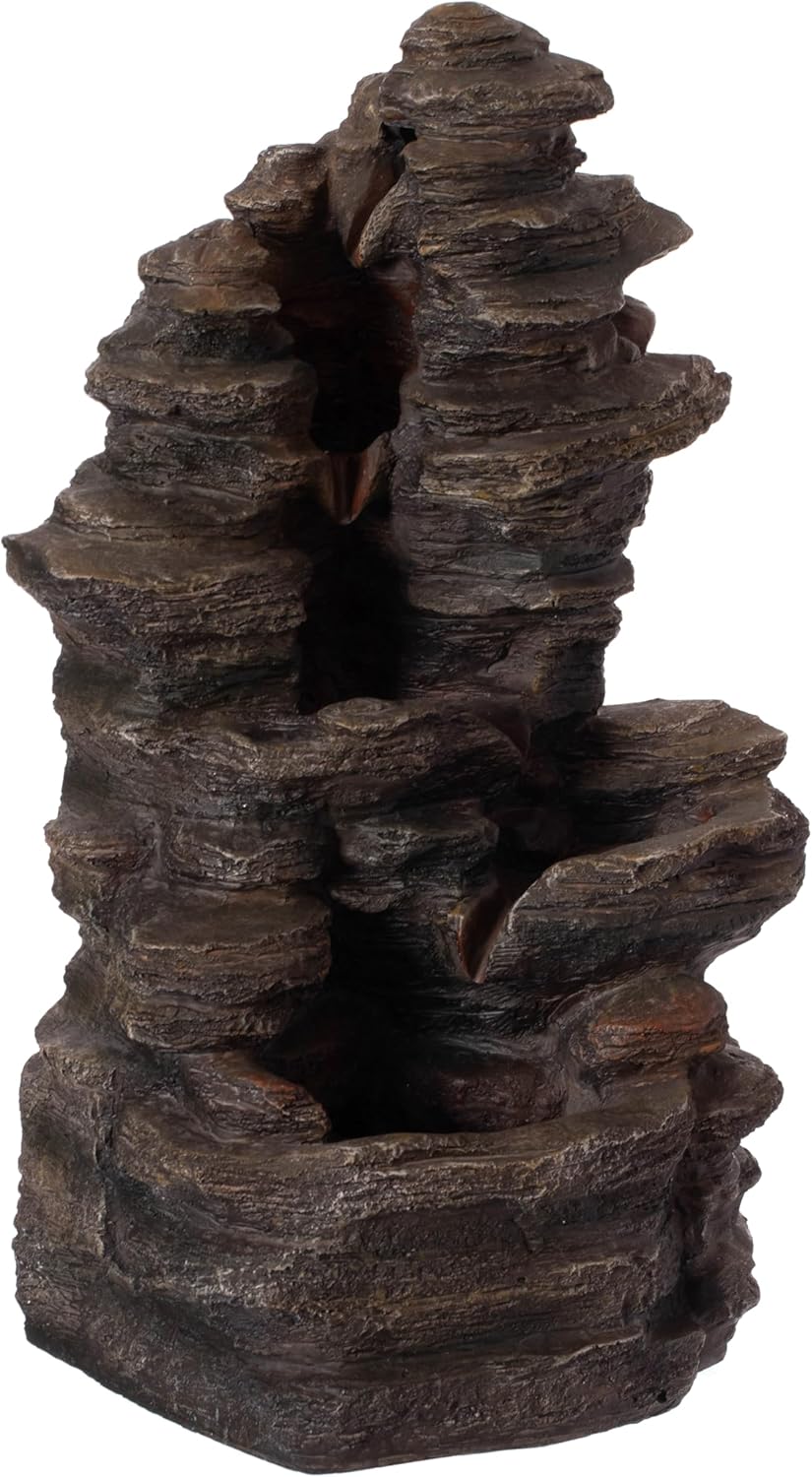 Cascading Electric 4-Tier Rock Water Fountain with LED Lights 24 Inch