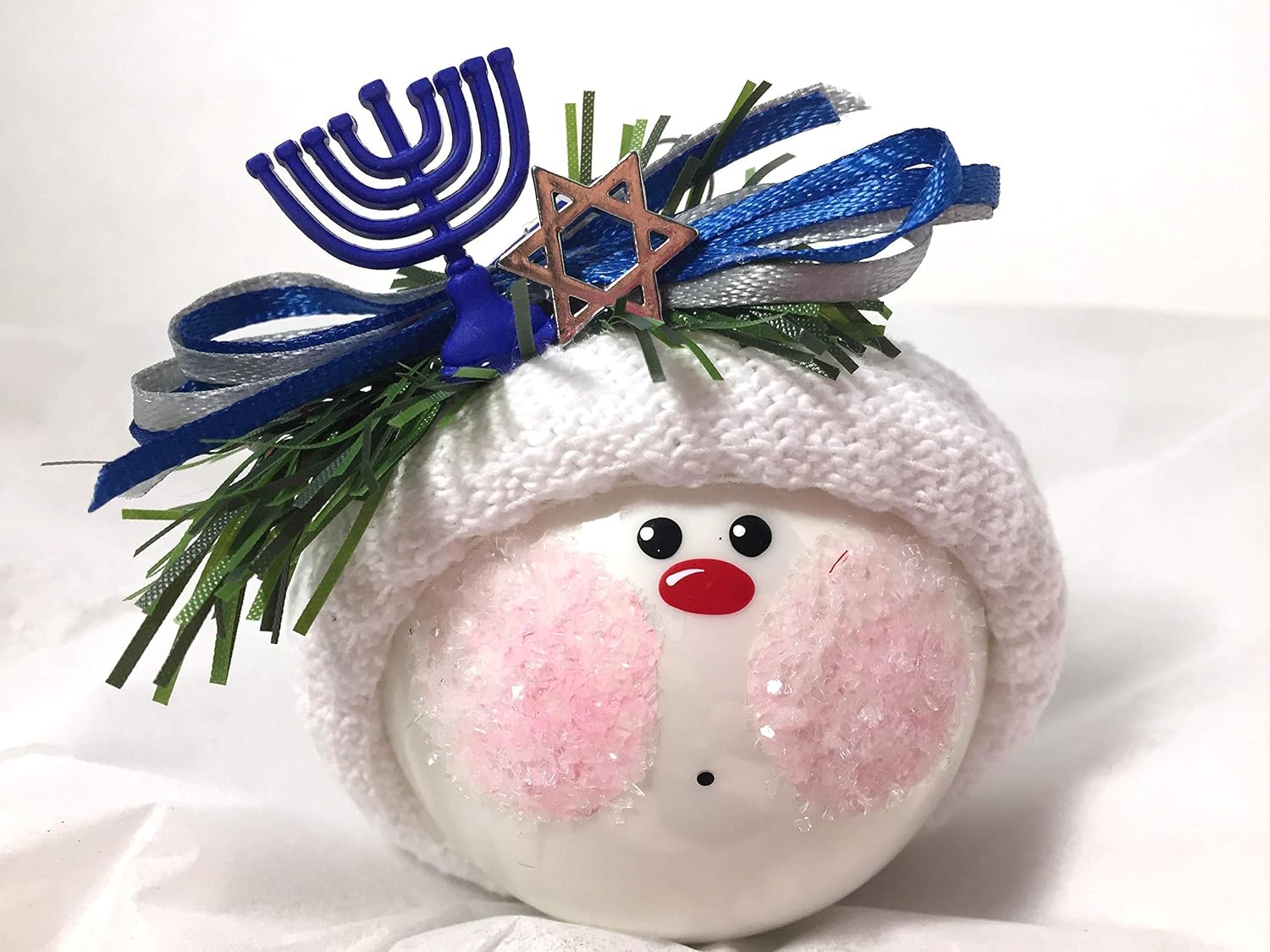Handmade Hanukkah Glass Ornament Blue Menorah Star