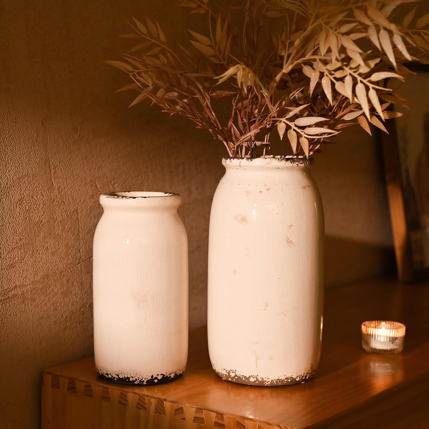 VICTOR TERESA Rustic White Ceramic Vase 8 Inch