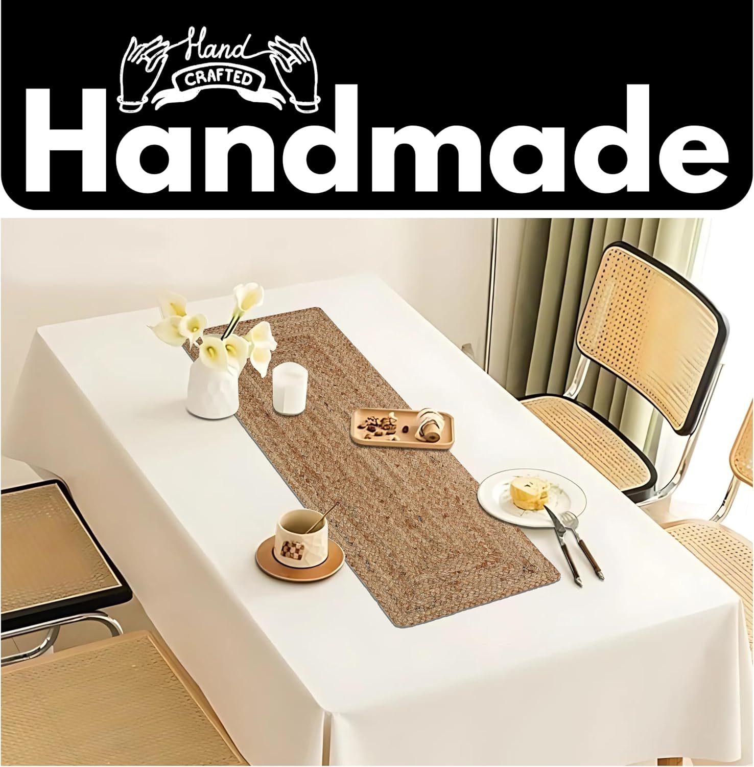 HOMIDATE Natural Jute Table Runner 13x36 Inch