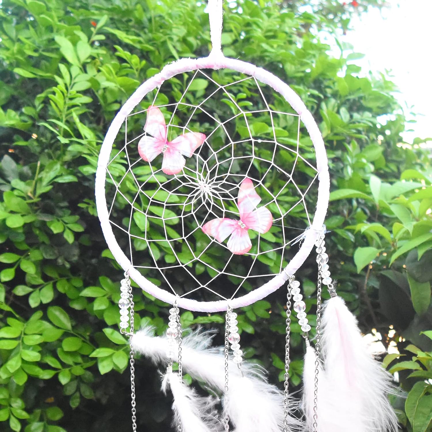 Pink Butterflies Dream Catcher Handmade Wall Decoration