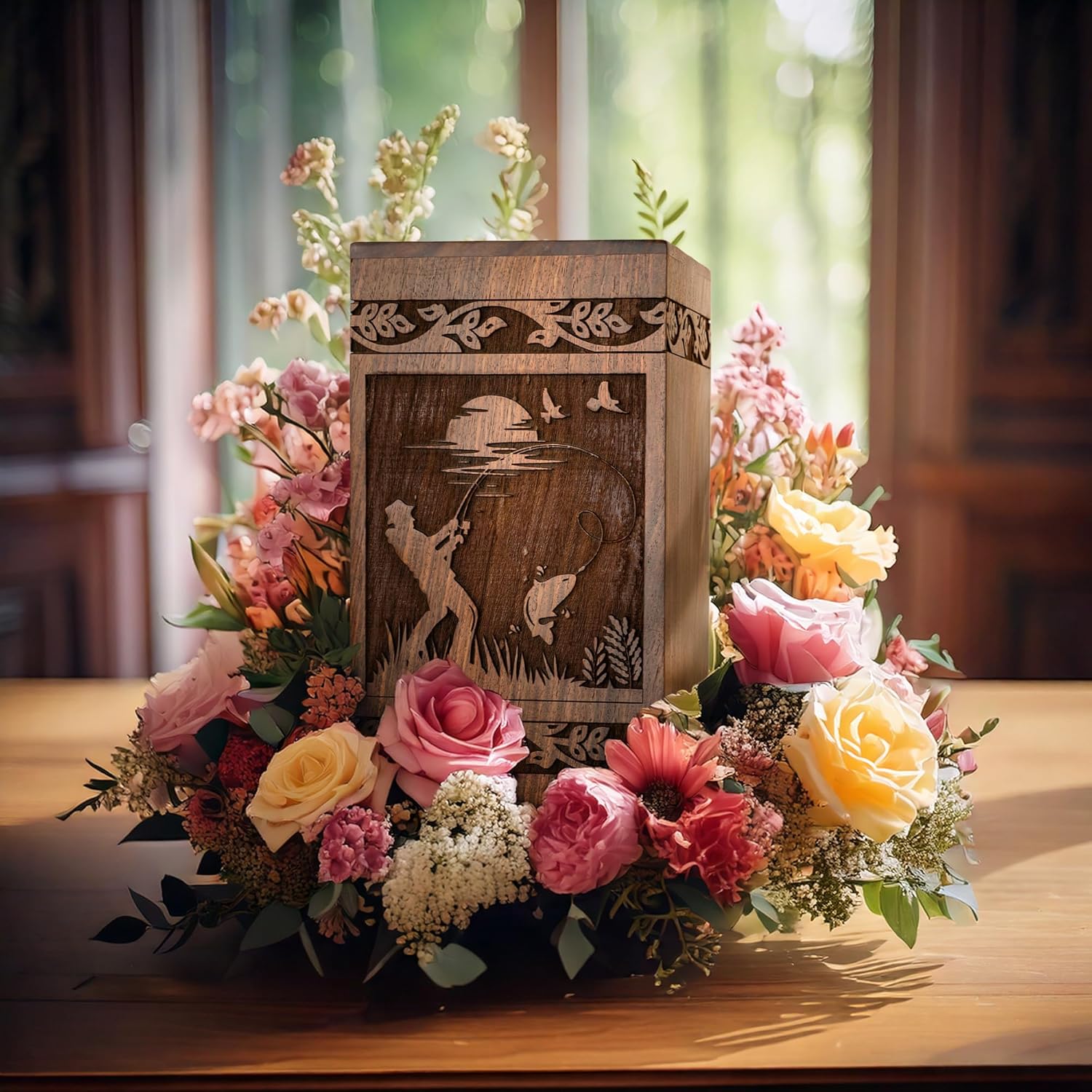Elegant Wooden Cremation Urn for Human Ashes 250 lbs