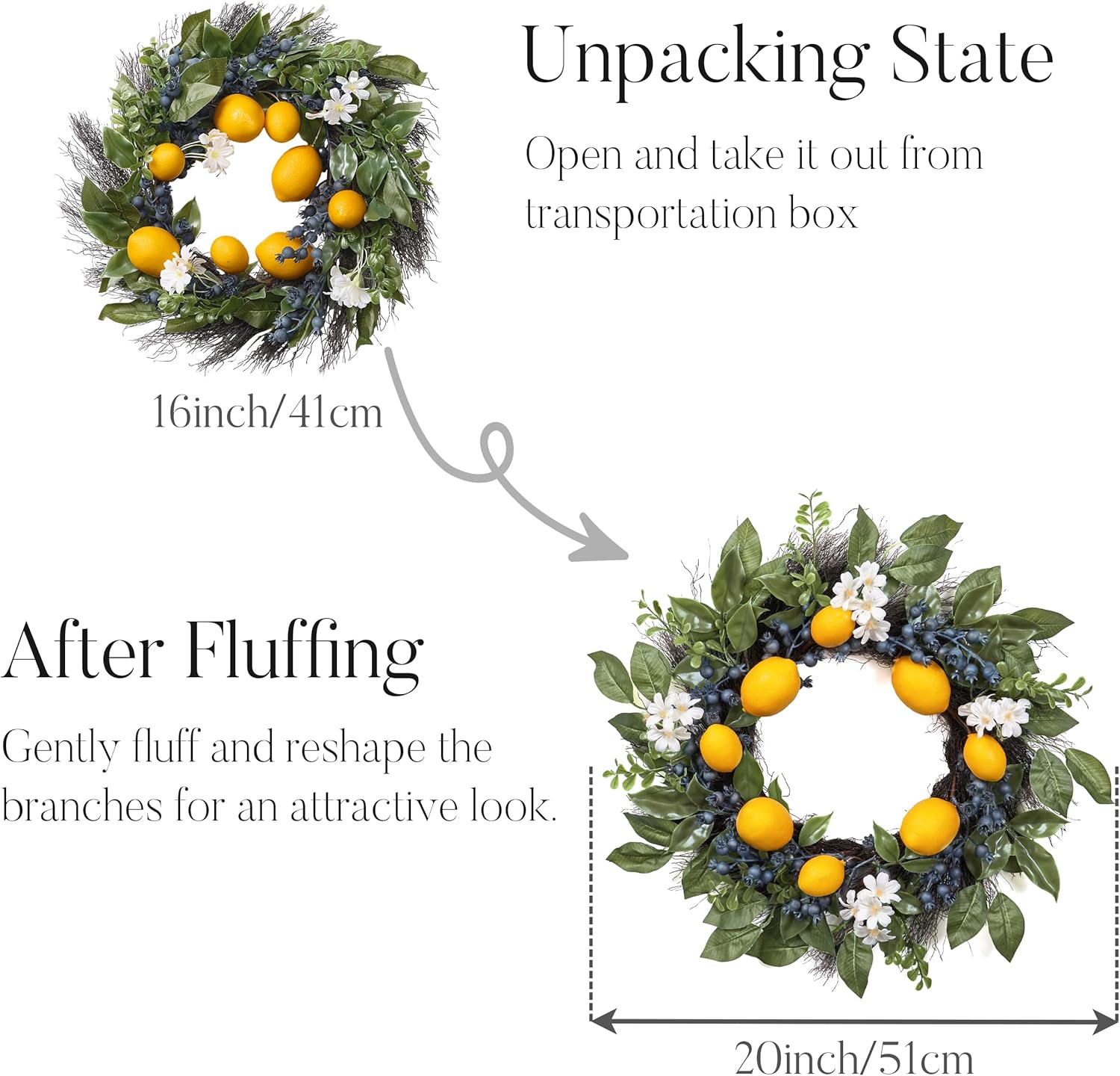 Valery Madelyn 20 Inch Summer Lemon Wreath with Lights