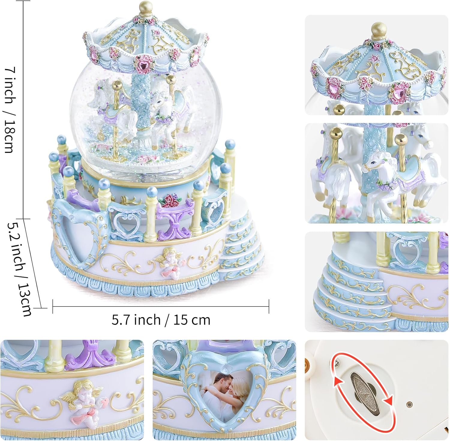 Carousel Horse Music Box with Light - Romantic Snow Globe Gift