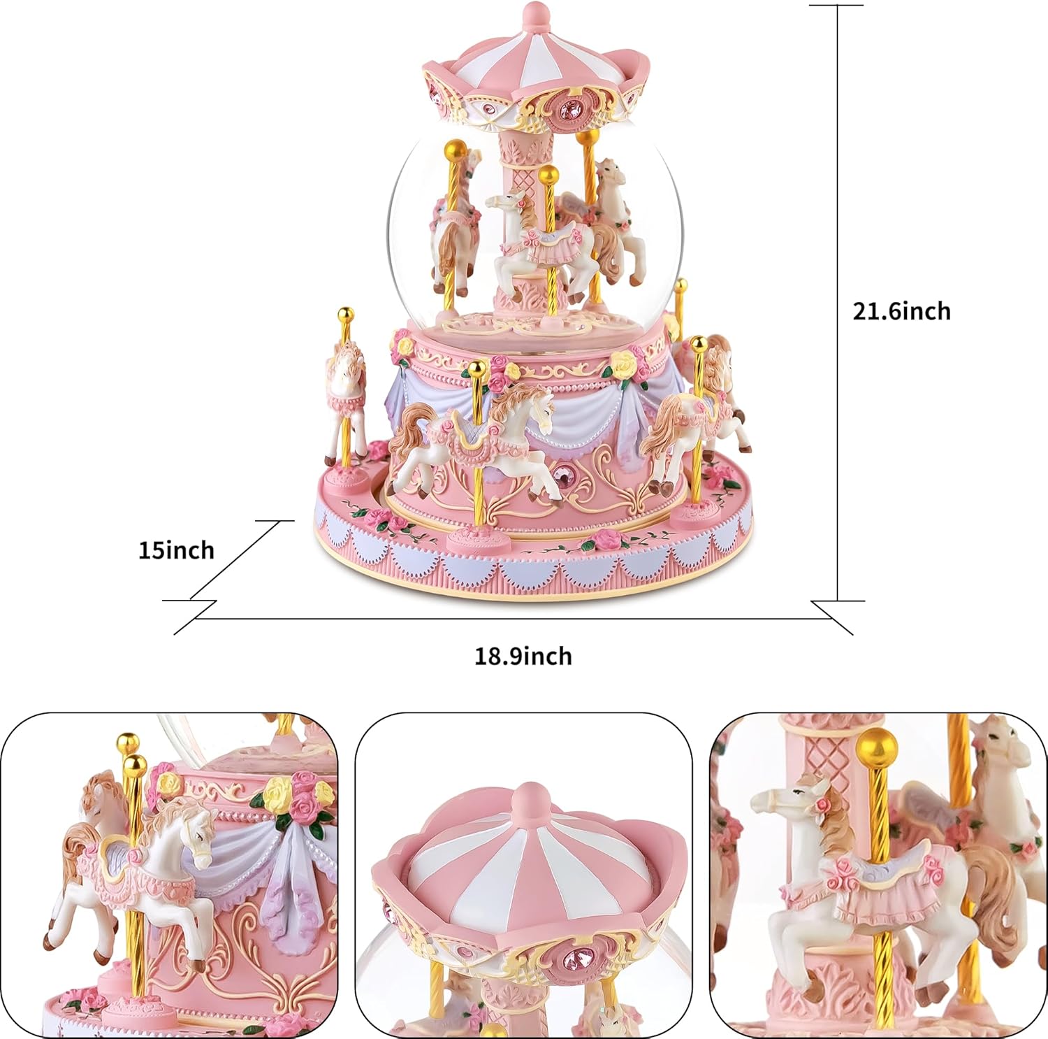 Carousel Snow Globe Music Box Birthday Gift for Girls