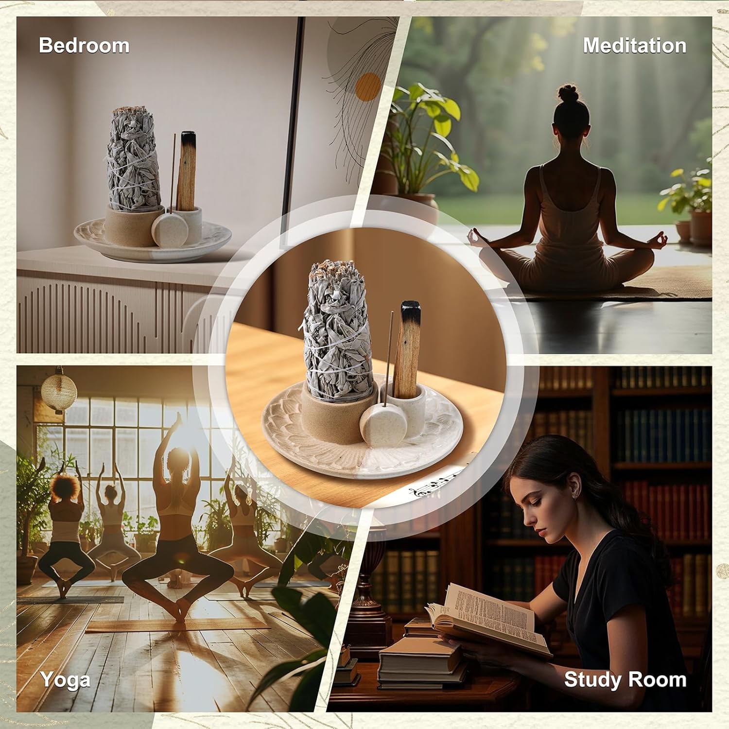 4 In 1 Incense Holder Ceramic Ash Catcher for Yoga and Meditation