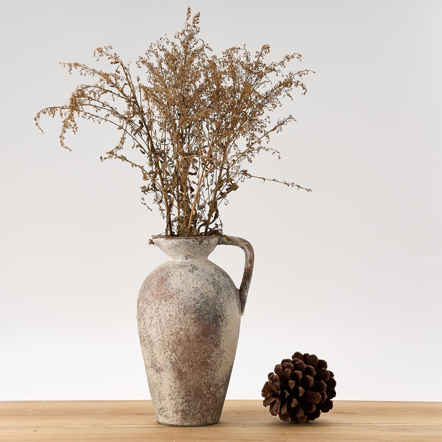 PORCER 93 Inch Antique Gray Ceramic Vase with Handle