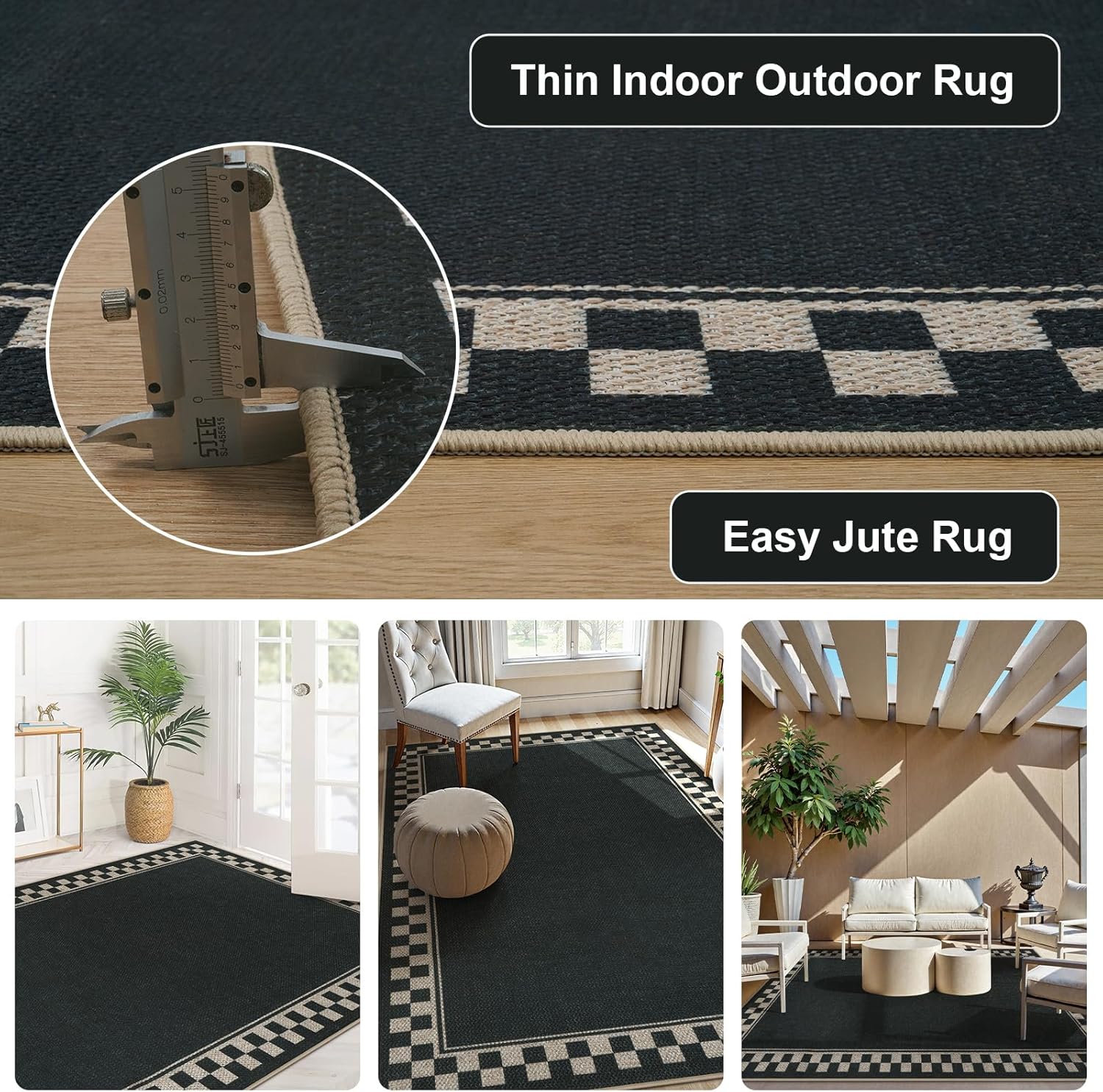 OJIA Easy Jute 3x5 Area Rug Non-Slip