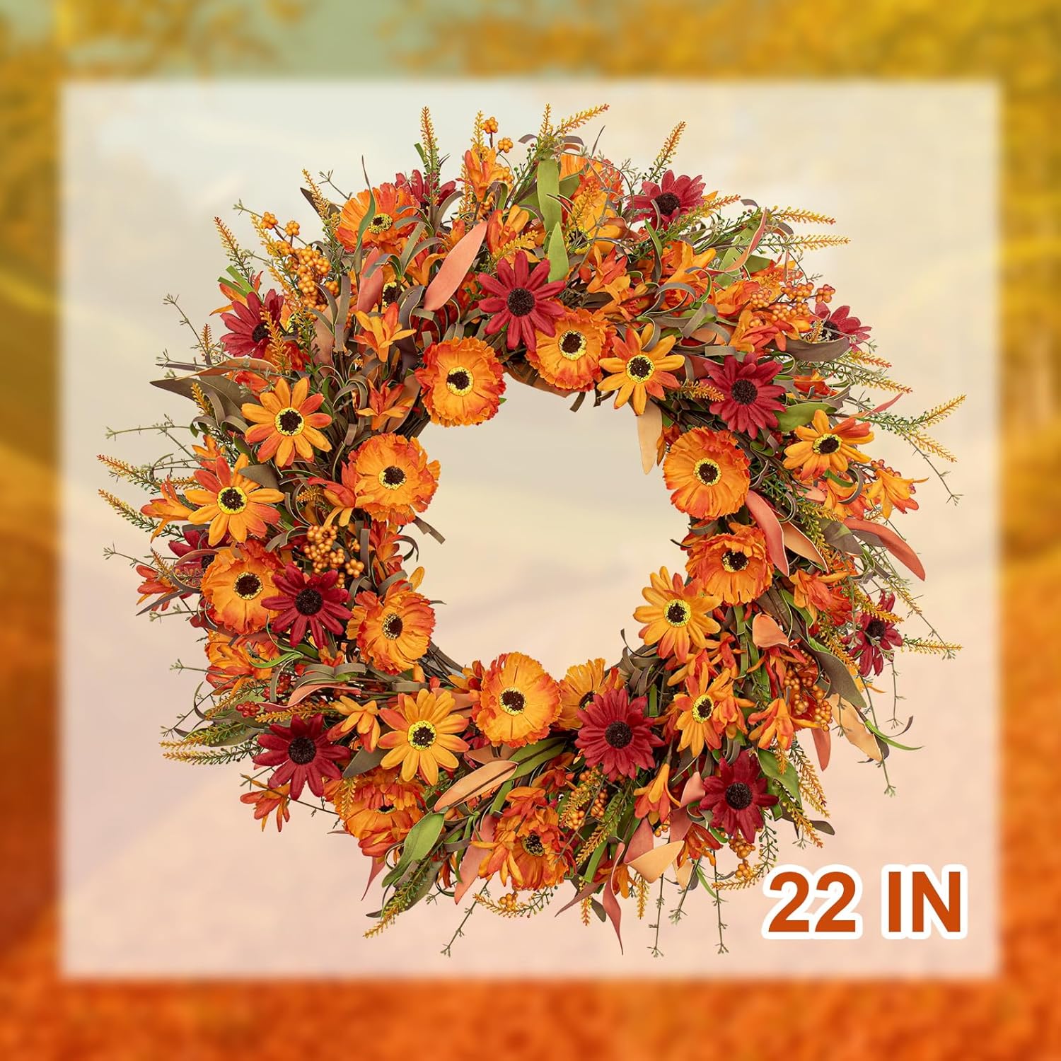 JFLORU Artificial Fall Wreath 22 Inches Autumn Decor
