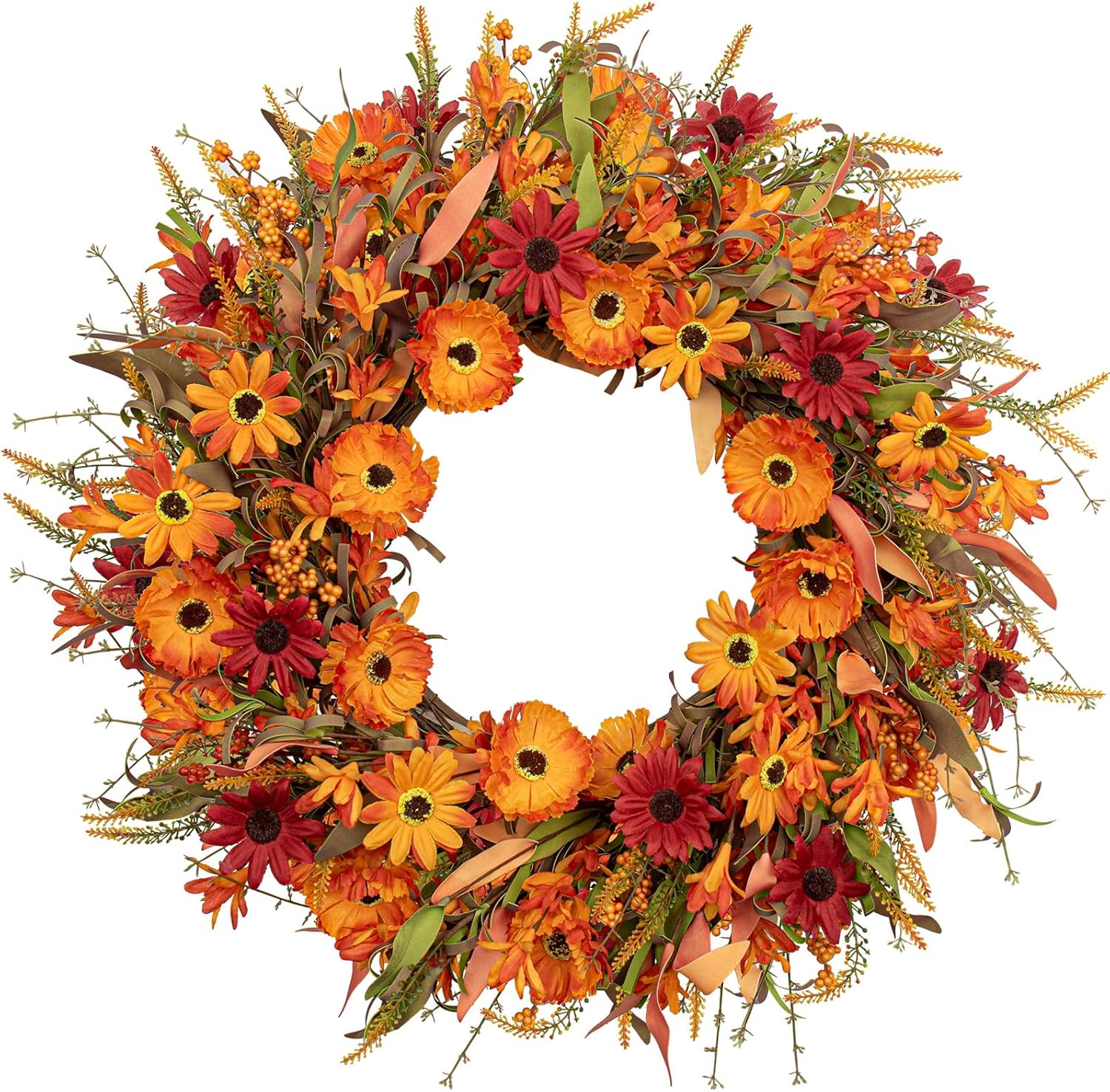 JFLORU Artificial Fall Wreath 22 Inches Autumn Decor