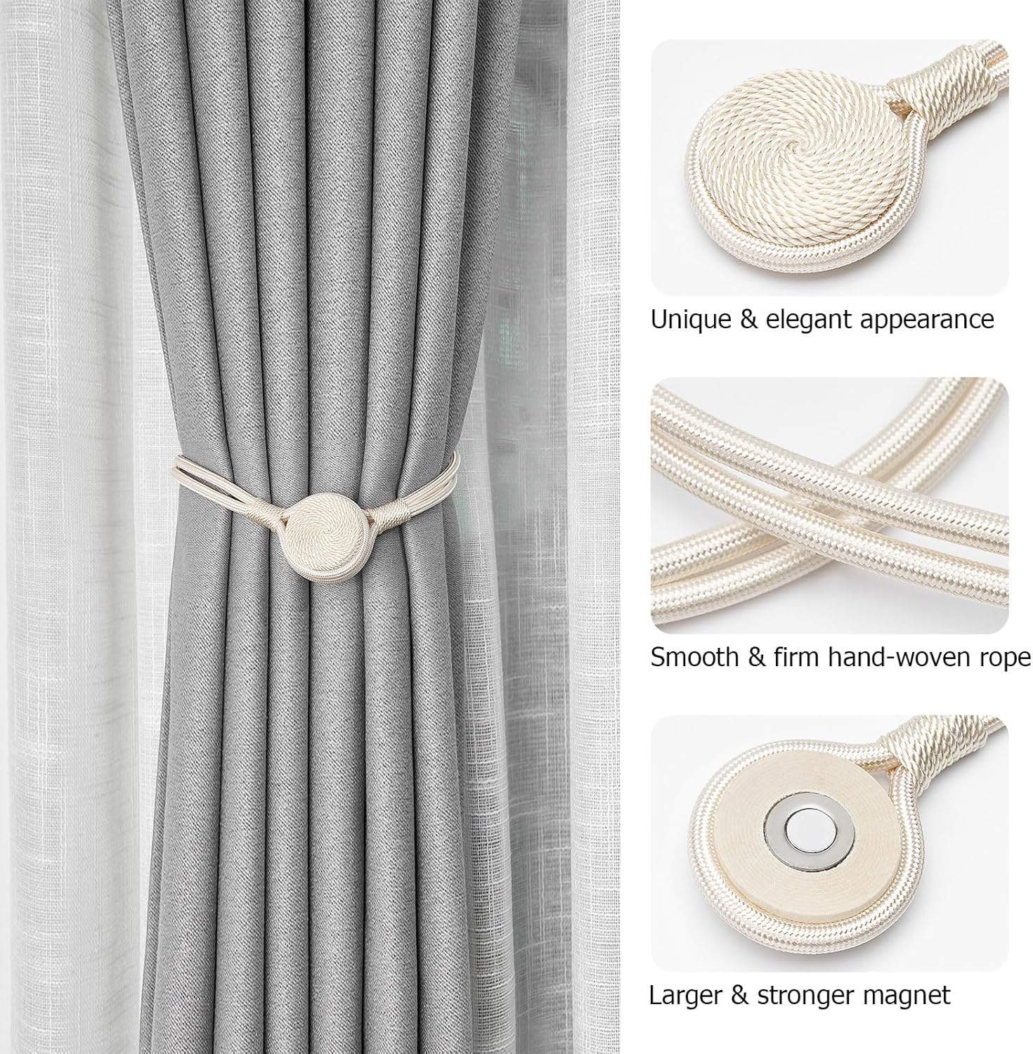 NICEEC 4 Pack Magnetic Curtain Tiebacks with Unique Medal Shape