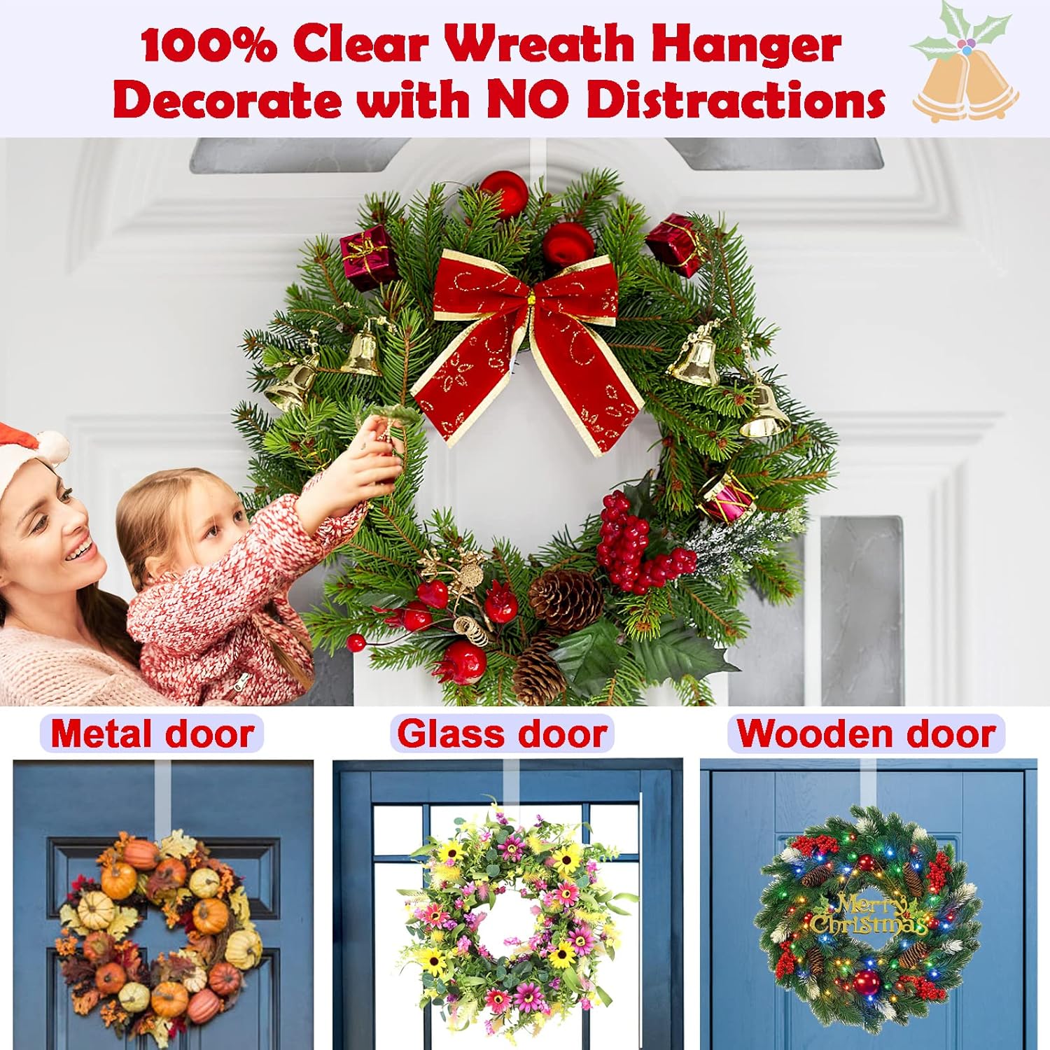 Clear Wreath Hangers 12 Inch 2 Pack Front Door Hooks