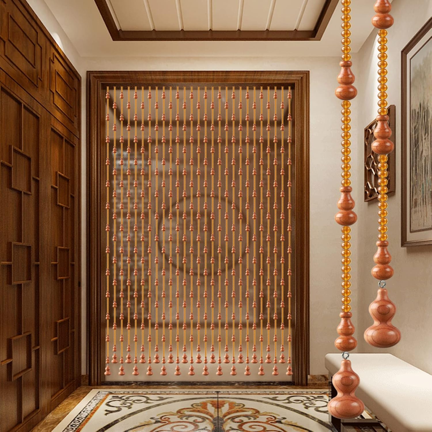 KDDEON Handmade Wood Bead Curtain with 29 Strands