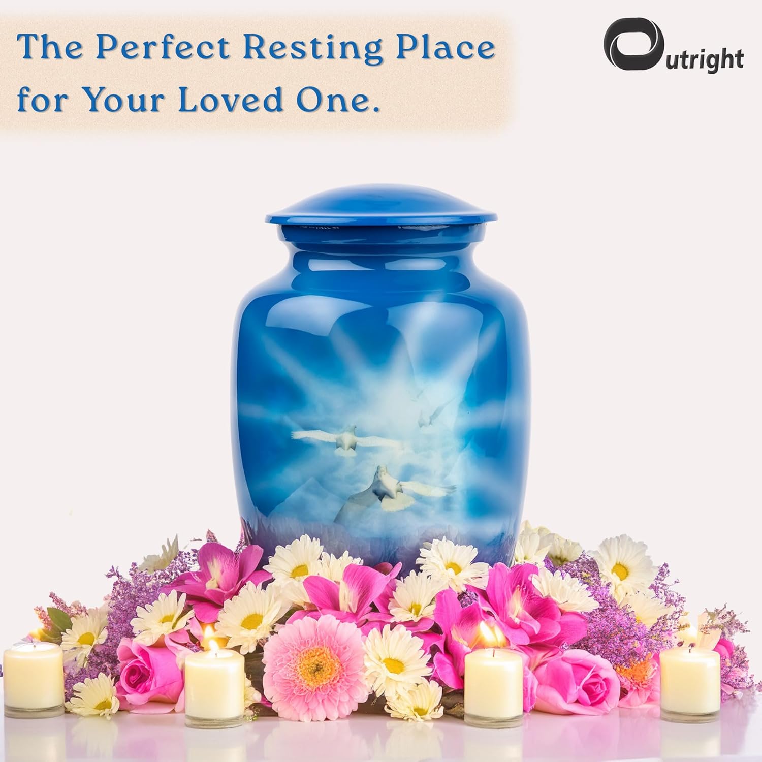 OUTRIGHT Printed Landscape Dove Cremation Urn for Human Ashes Blue