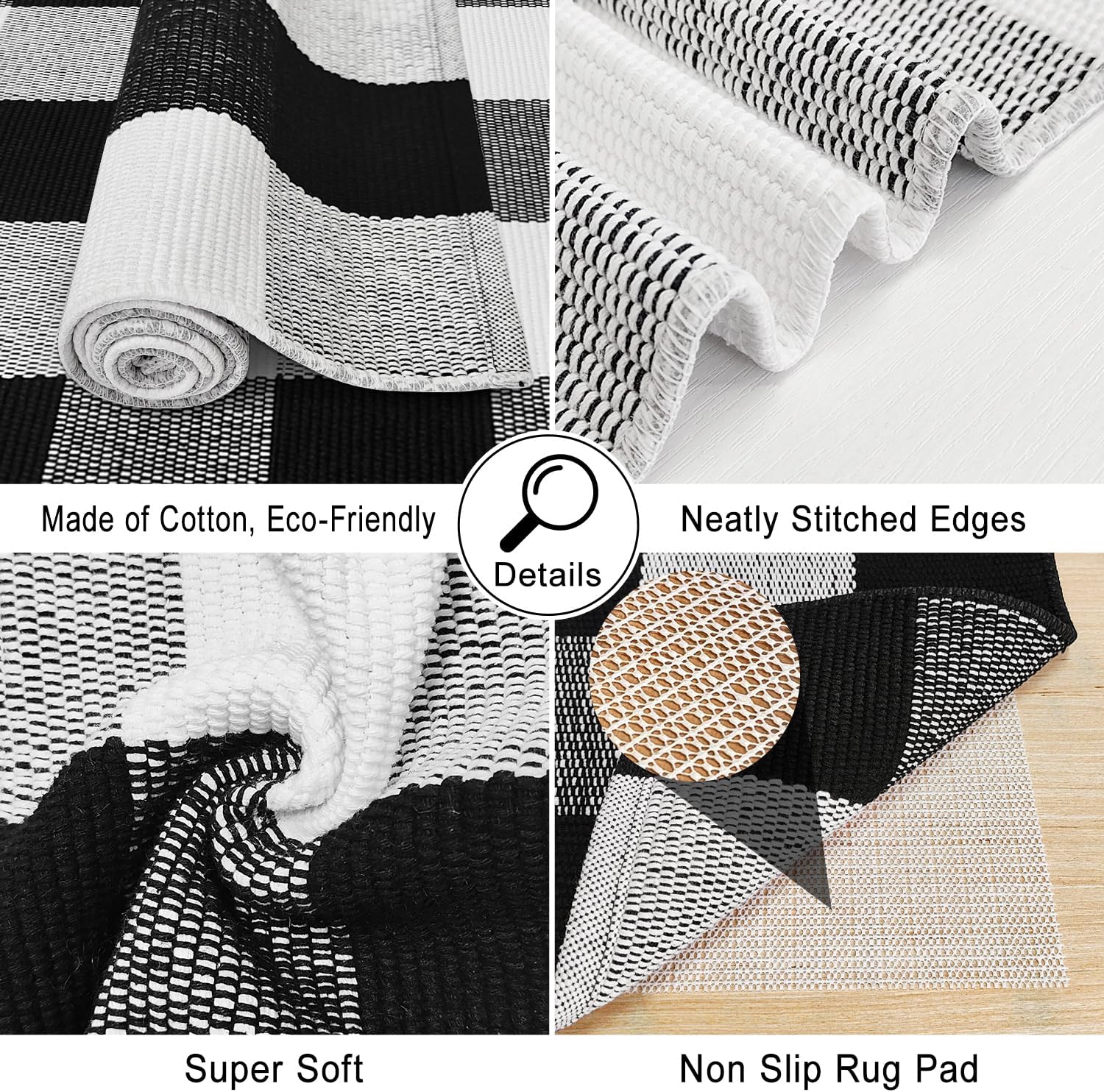 Buffalo Plaid Area Rug 3x5 Black and White Checkered Entryway Mat