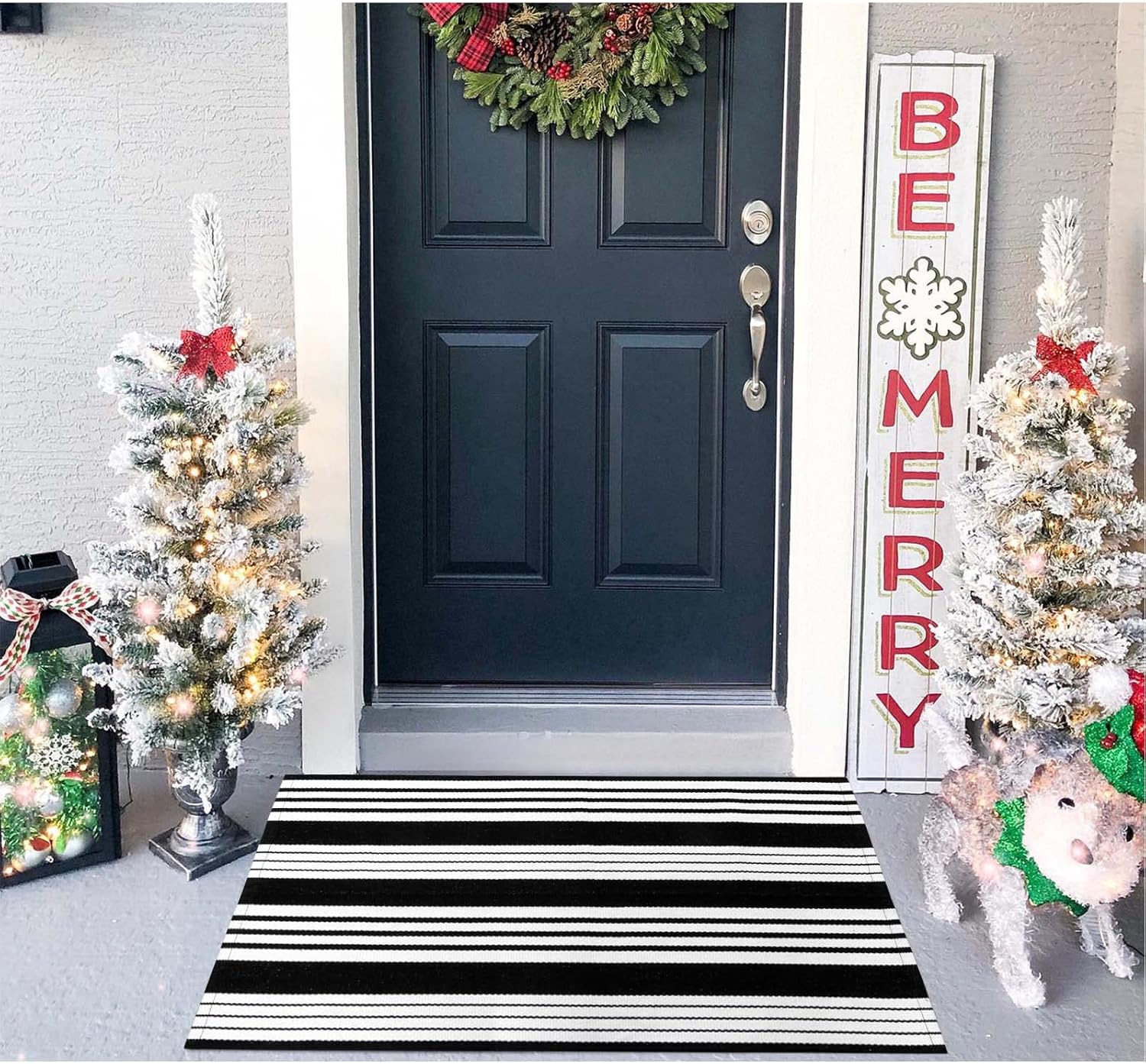 OJIA Front Door Mat 24 x 35 Black White Rug