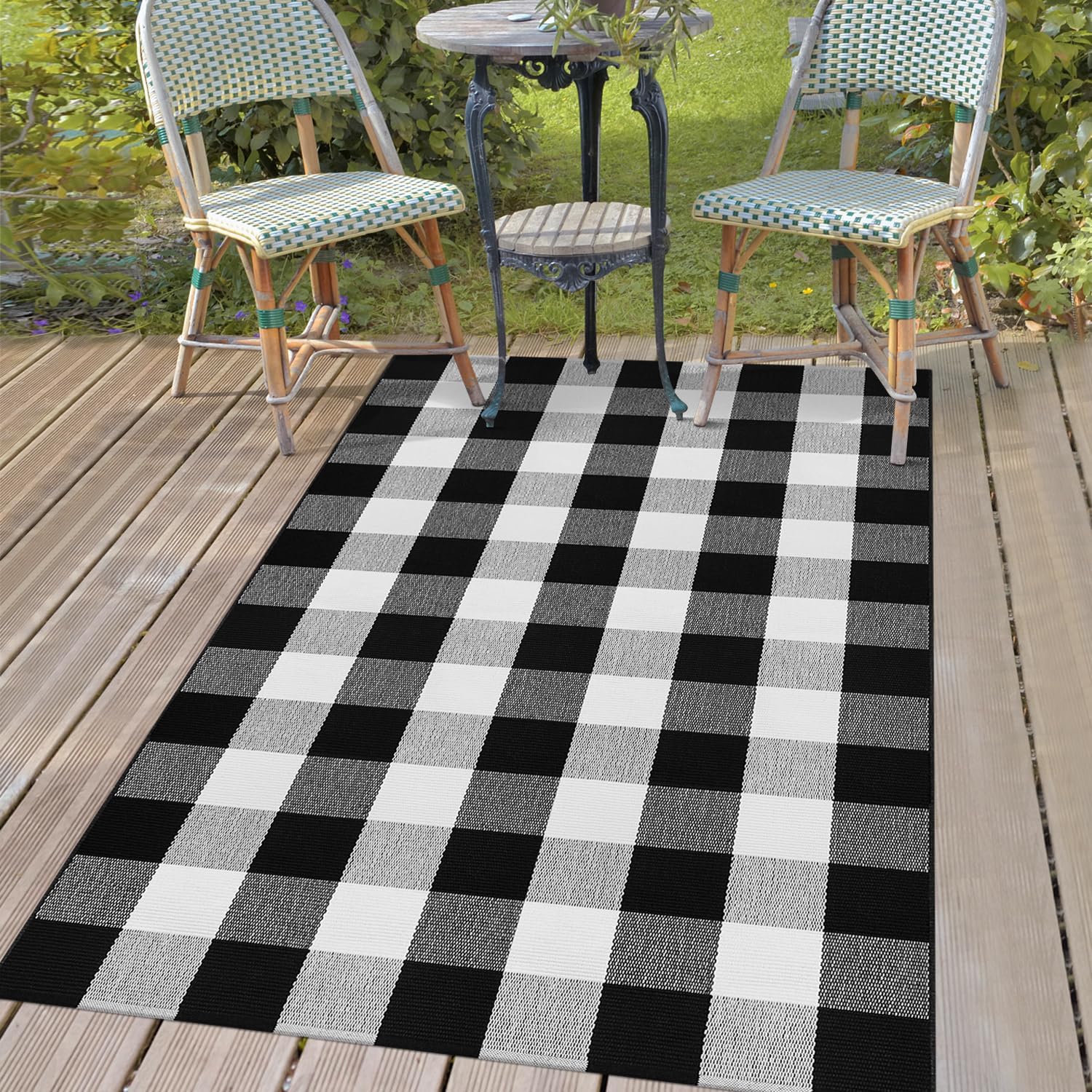 Buffalo Plaid Area Rug 3x5 Black and White Checkered Entryway Mat