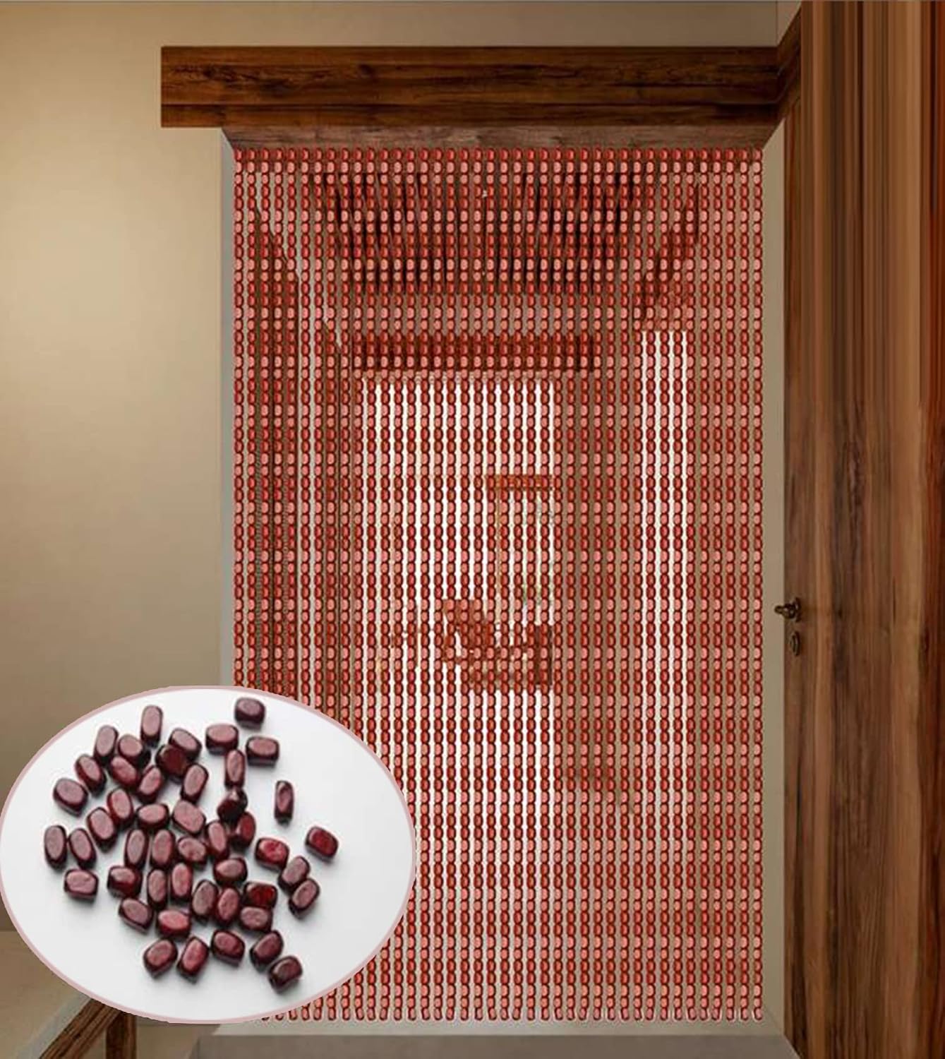 Natural Bamboo Bead Curtain for Doorways and Privacy