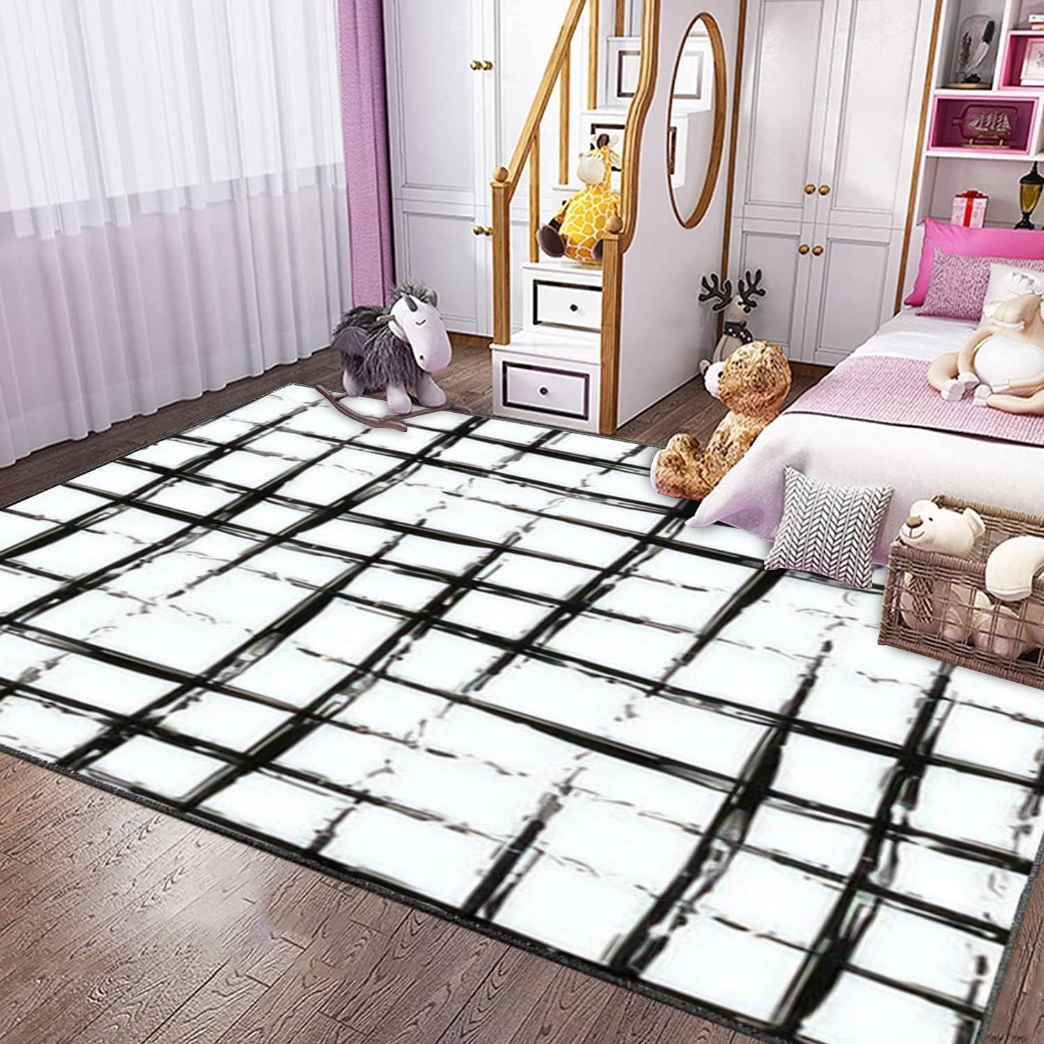 Modern 3D Area Rug Black Burlap Seamless Hessian Fiber