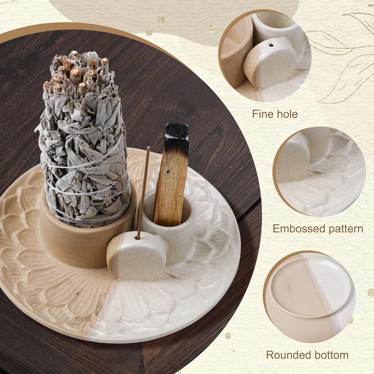 4 In 1 Incense Holder Ceramic Ash Catcher for Yoga and Meditation
