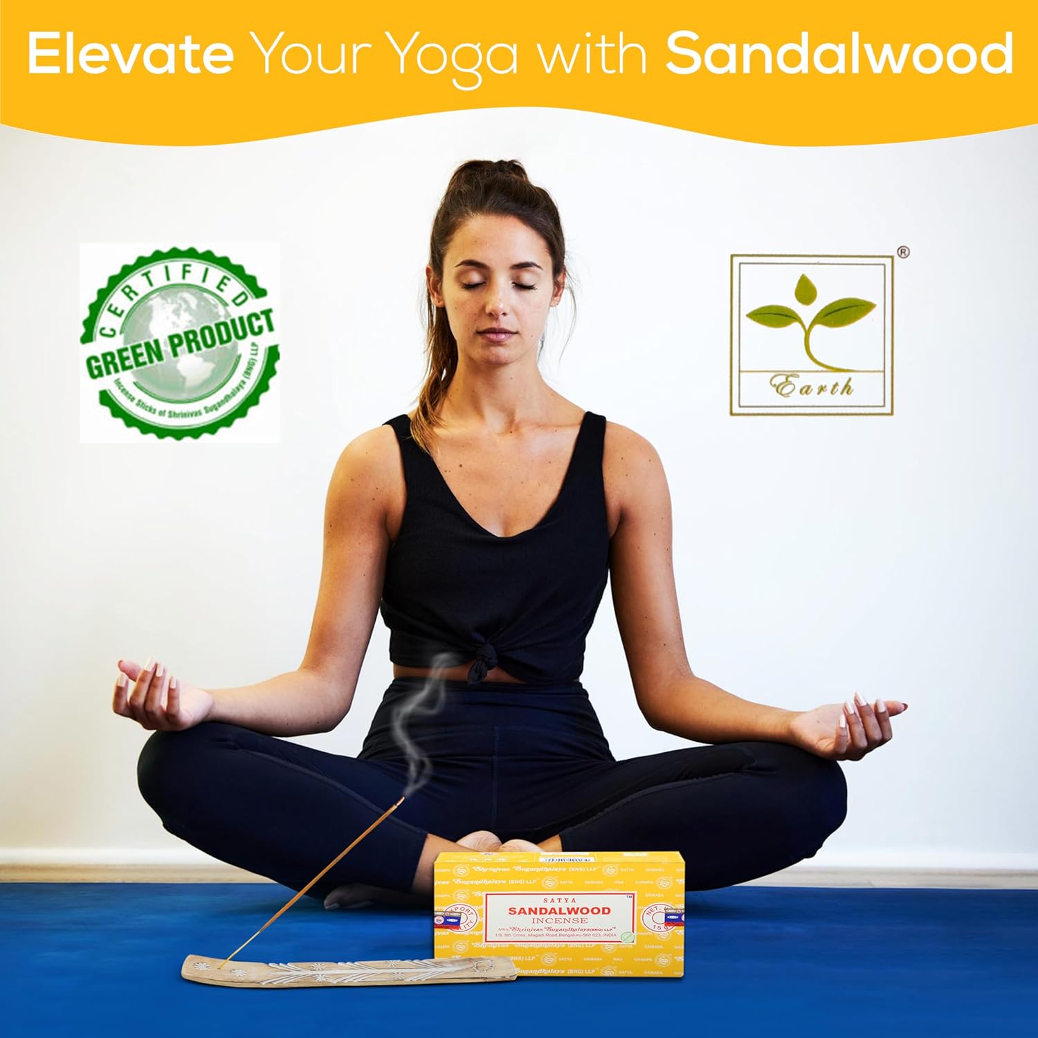 Satya Sandalwood Incense Sticks 15gmx12 Pack with Raajsee Holder