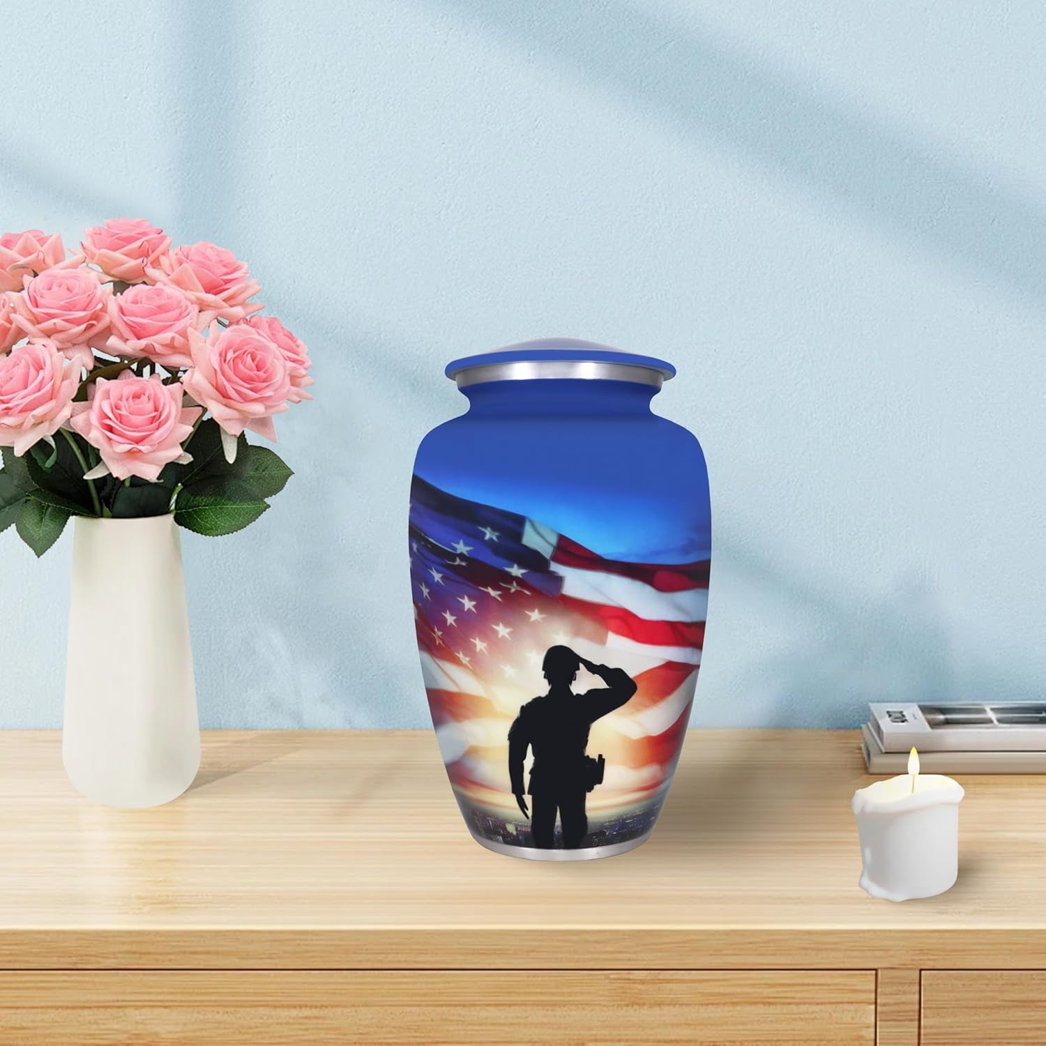 Patriotic Cremation Urn with Soldiers Salute Design